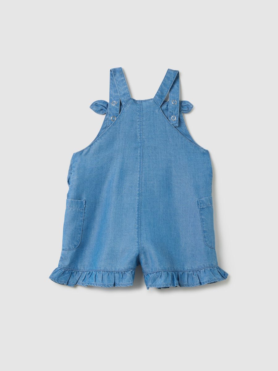 Salopette da neonata in puro Lyocell denim regular fit con balze_1