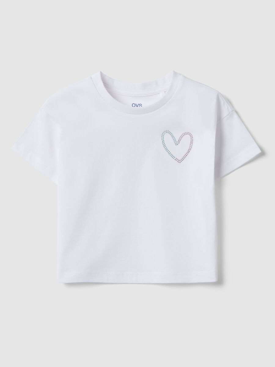 Girls' white pure cotton boxy fit t-shirt with heart_0
