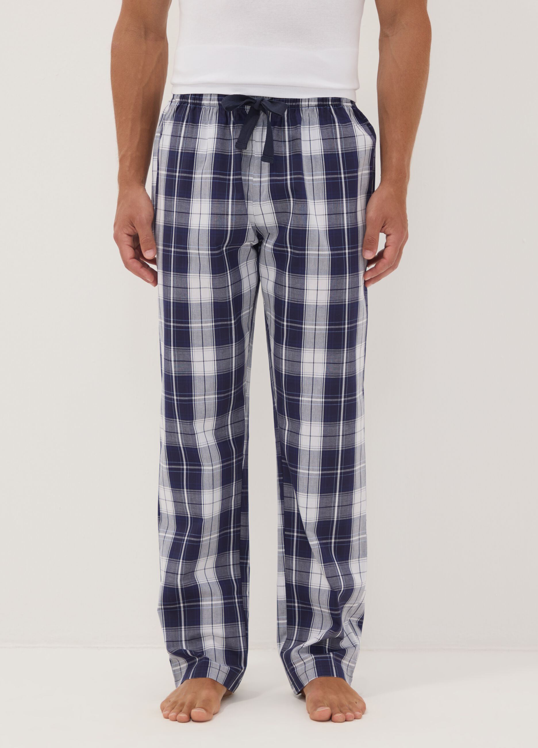 Men&rsquo;s blue organic cotton checked pyjama trousers