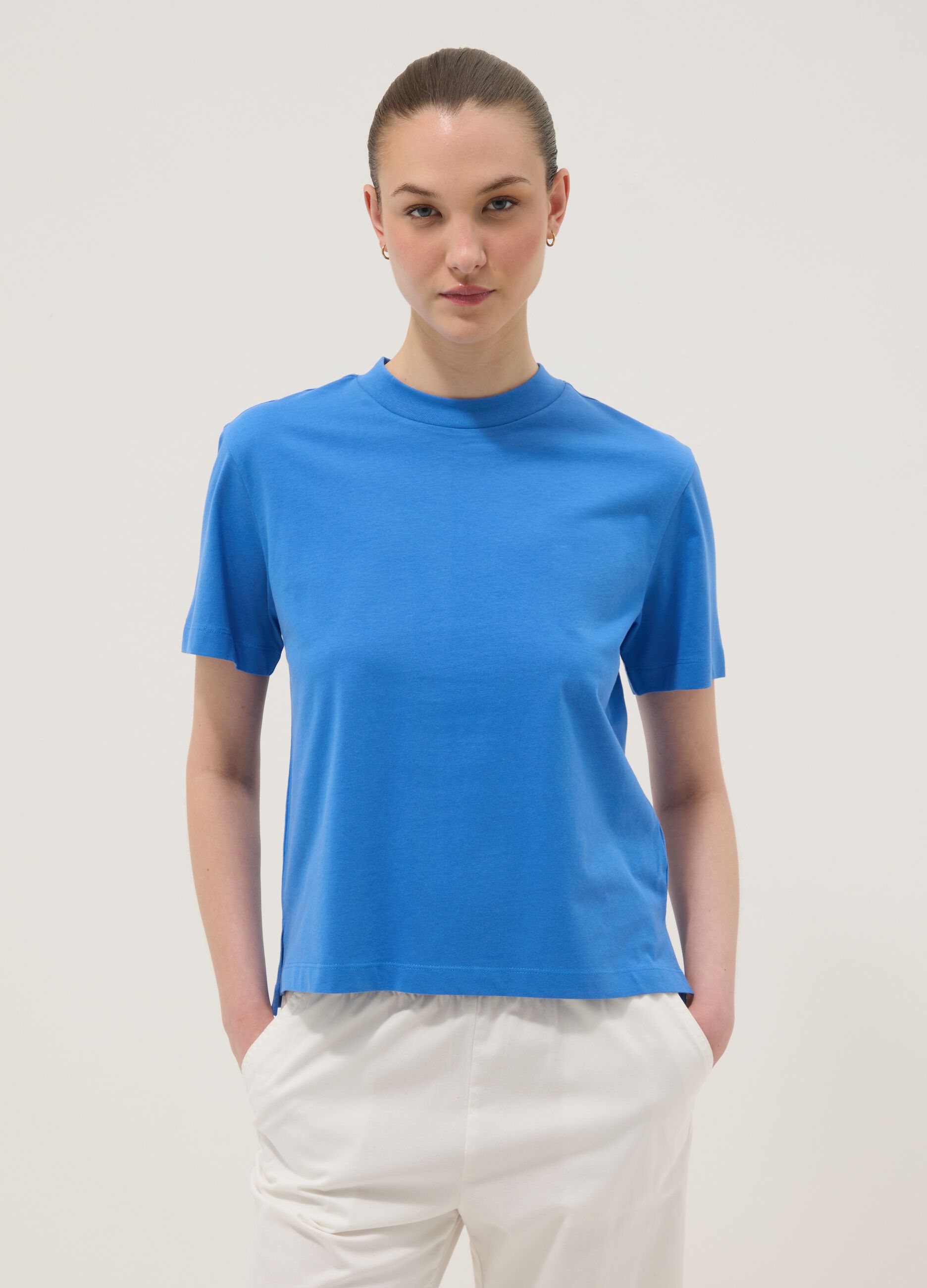 Blue pure cotton regular-fit T-shirt