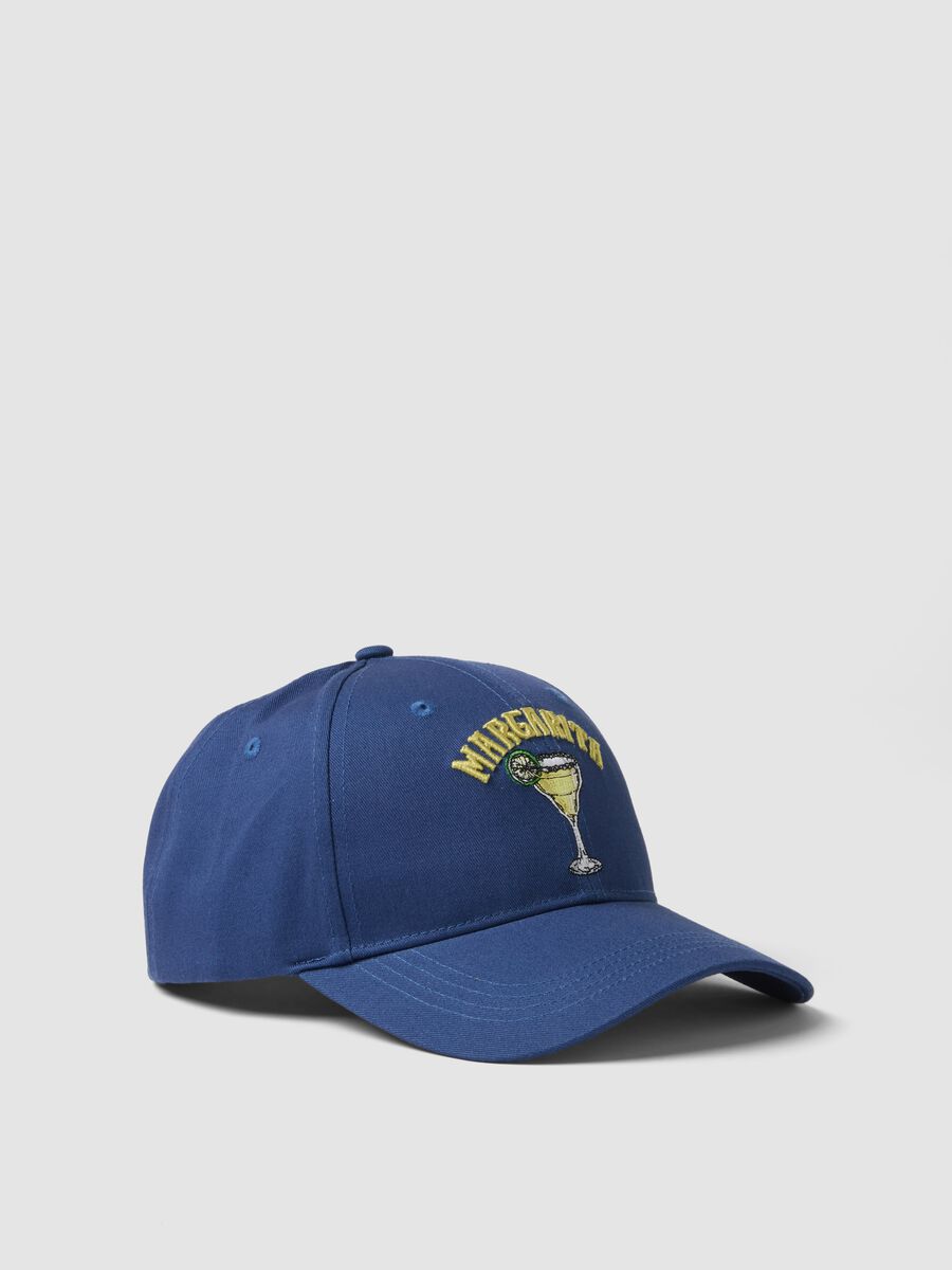 Blue Pure Cotton Baseball Cap with Margarita Embroidery_0