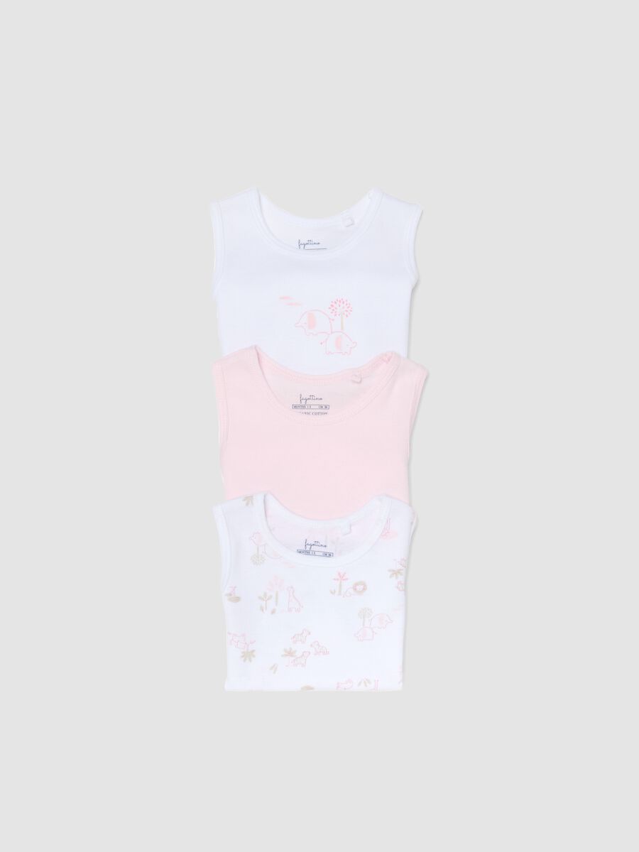 Pack of sleeveless bodysuits in pure multicolored cotton for baby girls_2