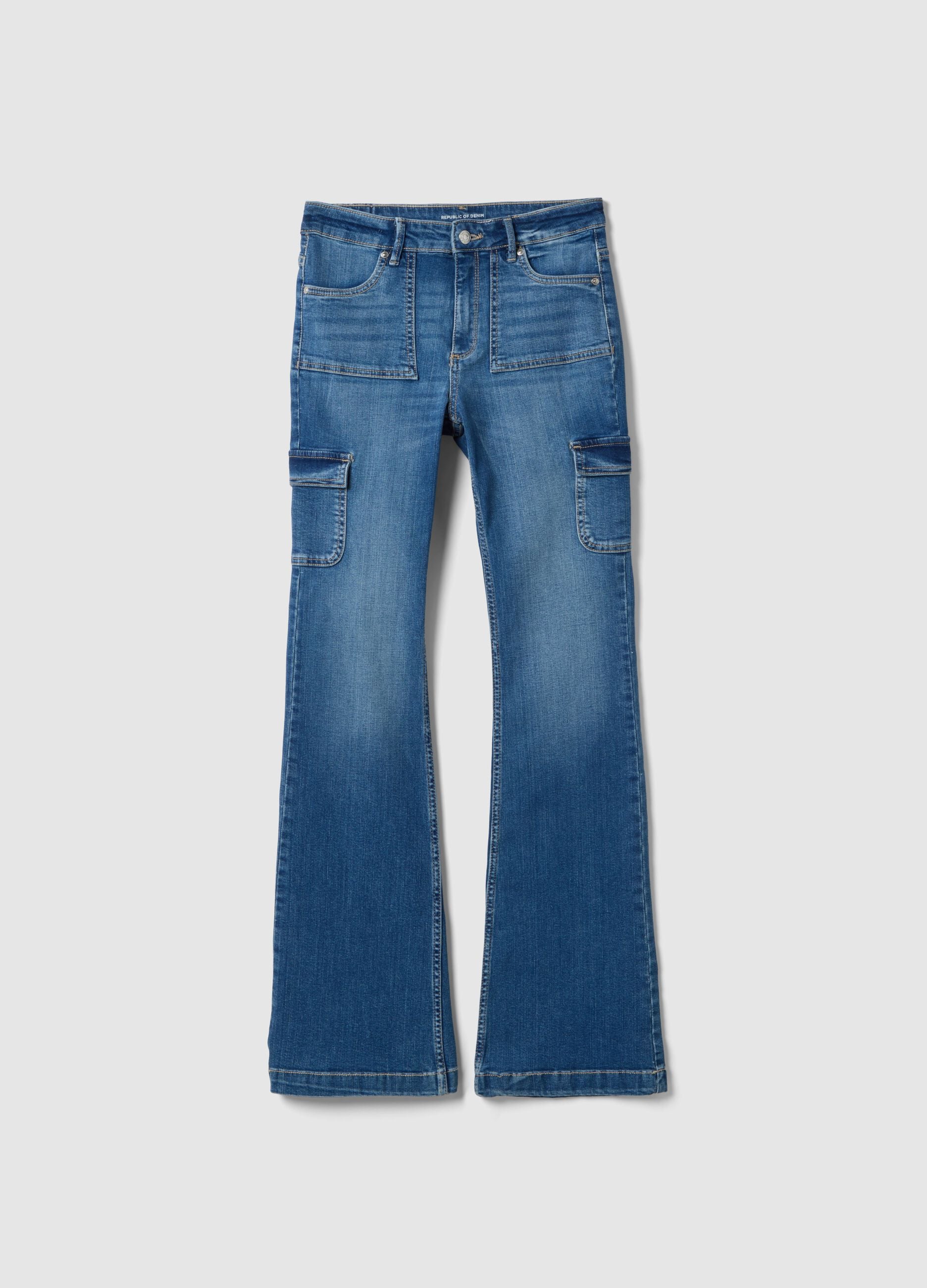 Girls' regular fit stretchy blue cotton flare trousers
