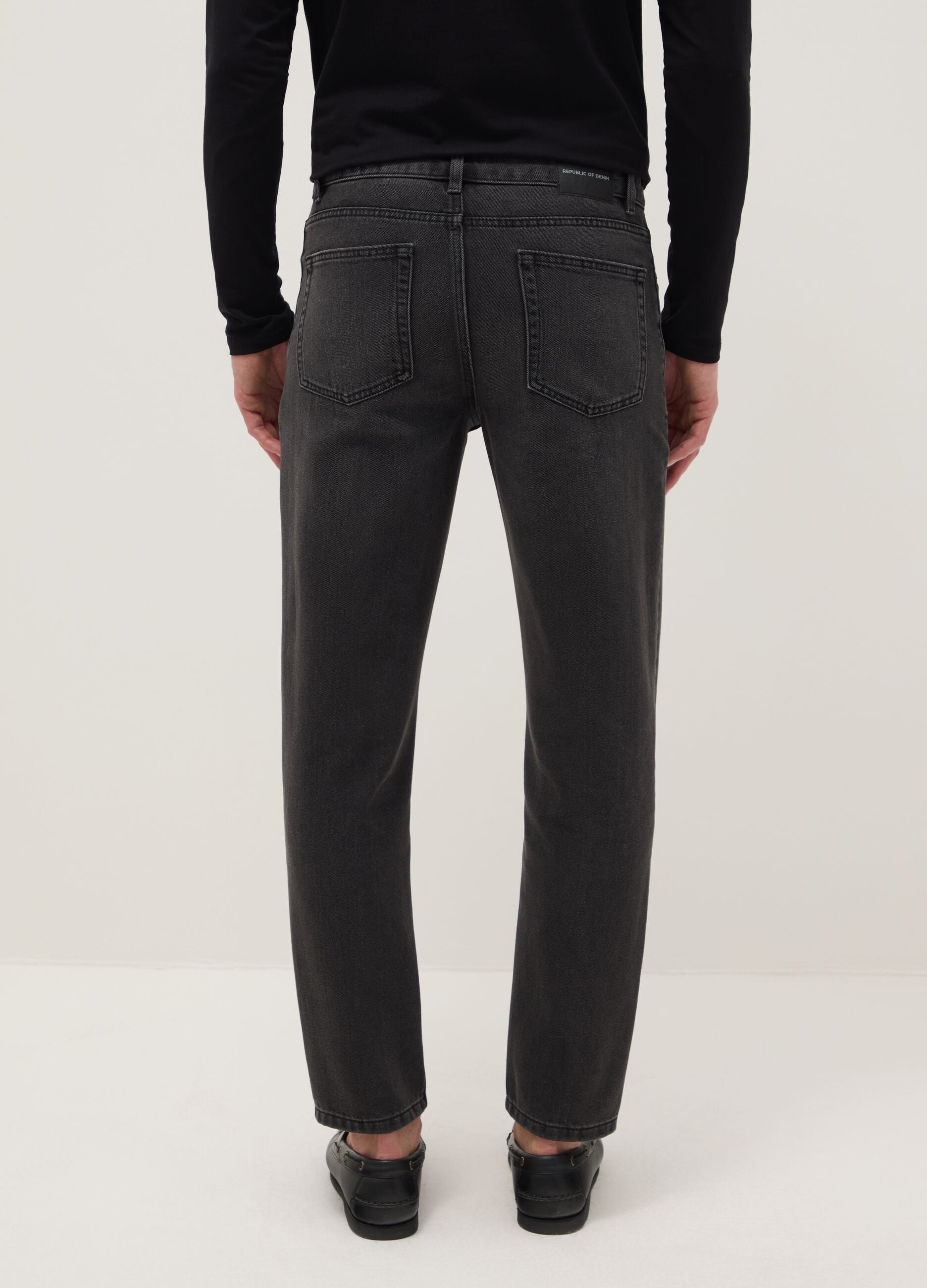 Black denim cotton blend regular fit stretch jeans