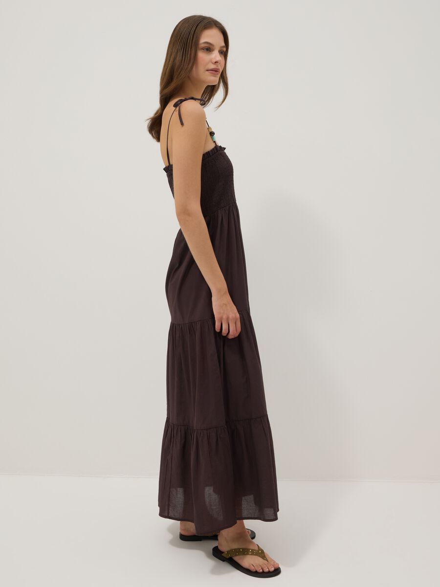Long brown pure cotton kaftan with thin straps_1