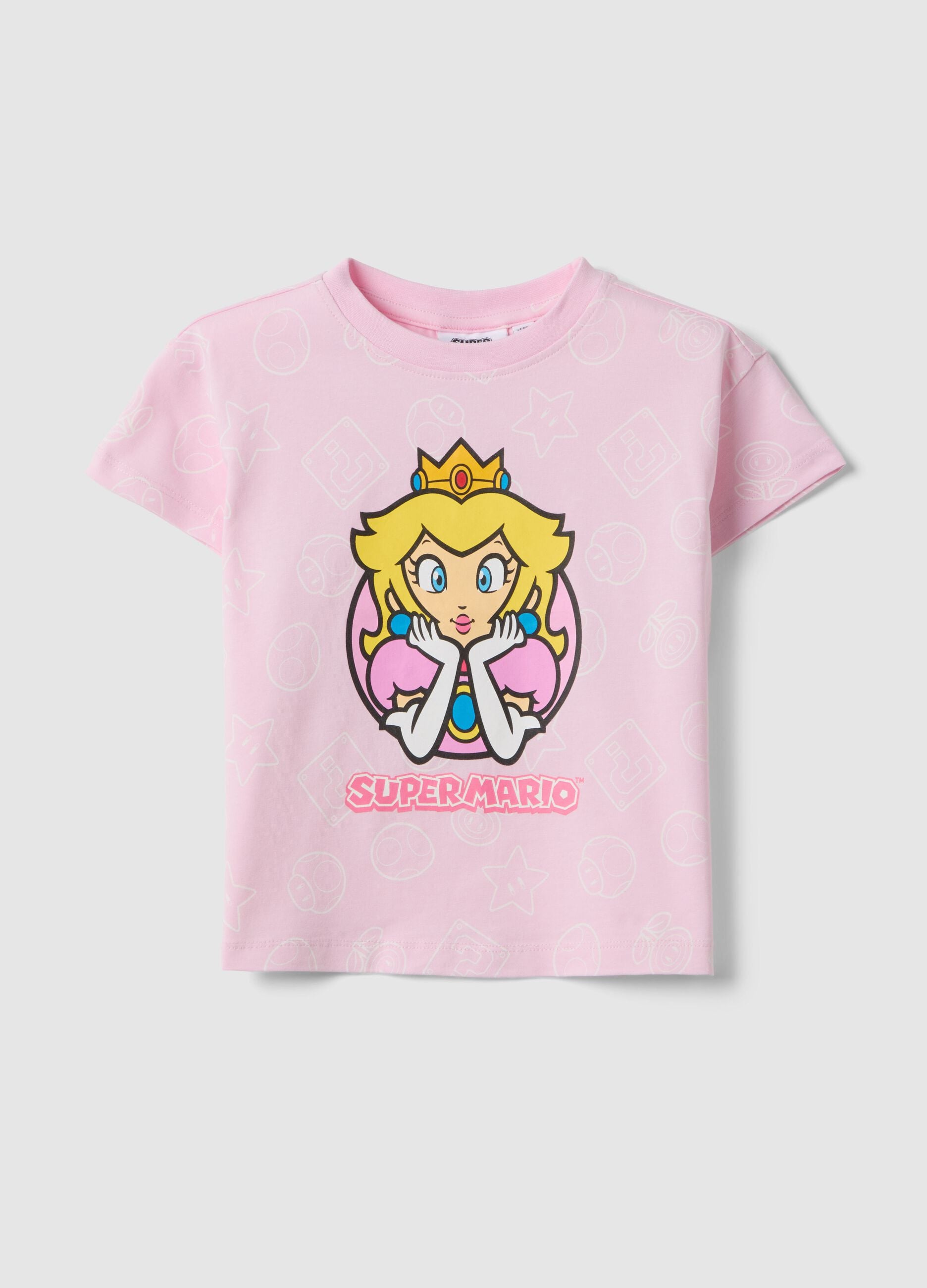 Pink Stretch Cotton Girls T-shirt Regular Fit with Peach