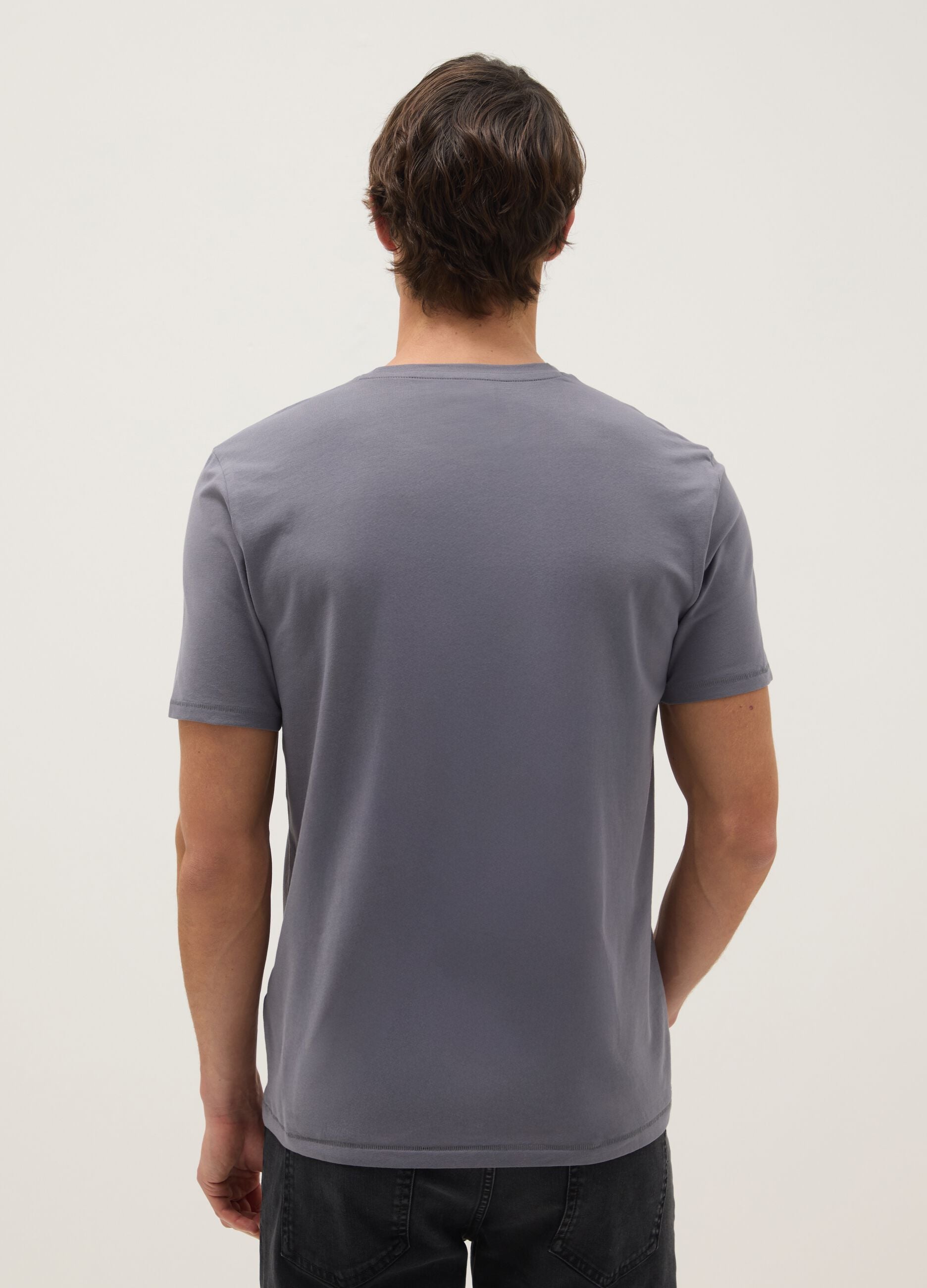 Grey slim fit stretch cotton T-shirt