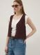 Brown pure cotton regular-fit waistcoat with tie fastening and deep V-neck_0