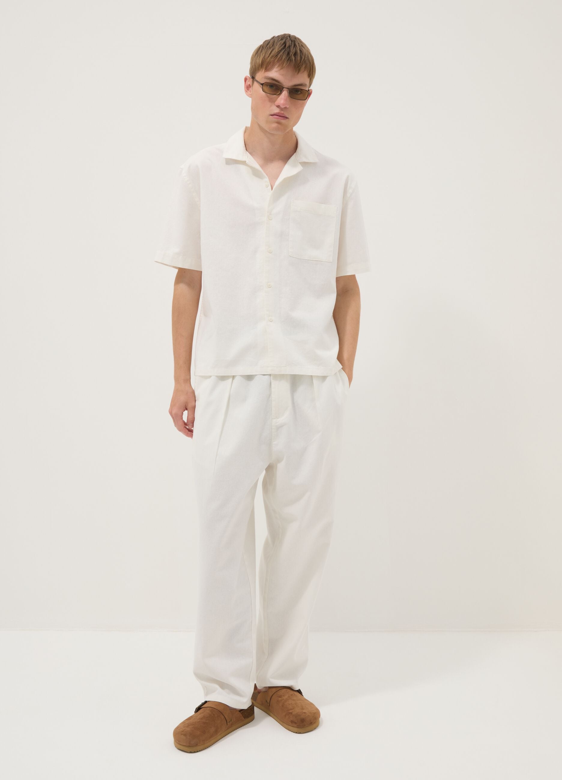 White linen-cotton blend shirt