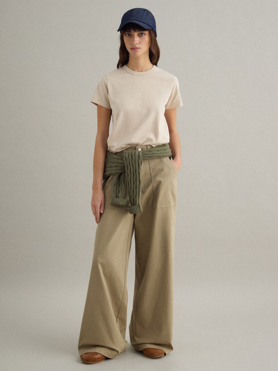 Beige pure cotton crew-neck T-shirt, regular fit_2