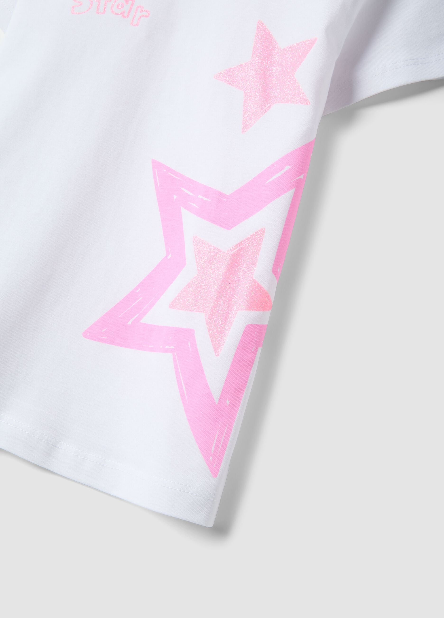 White pure cotton girls' t-shirt regular fit with stars