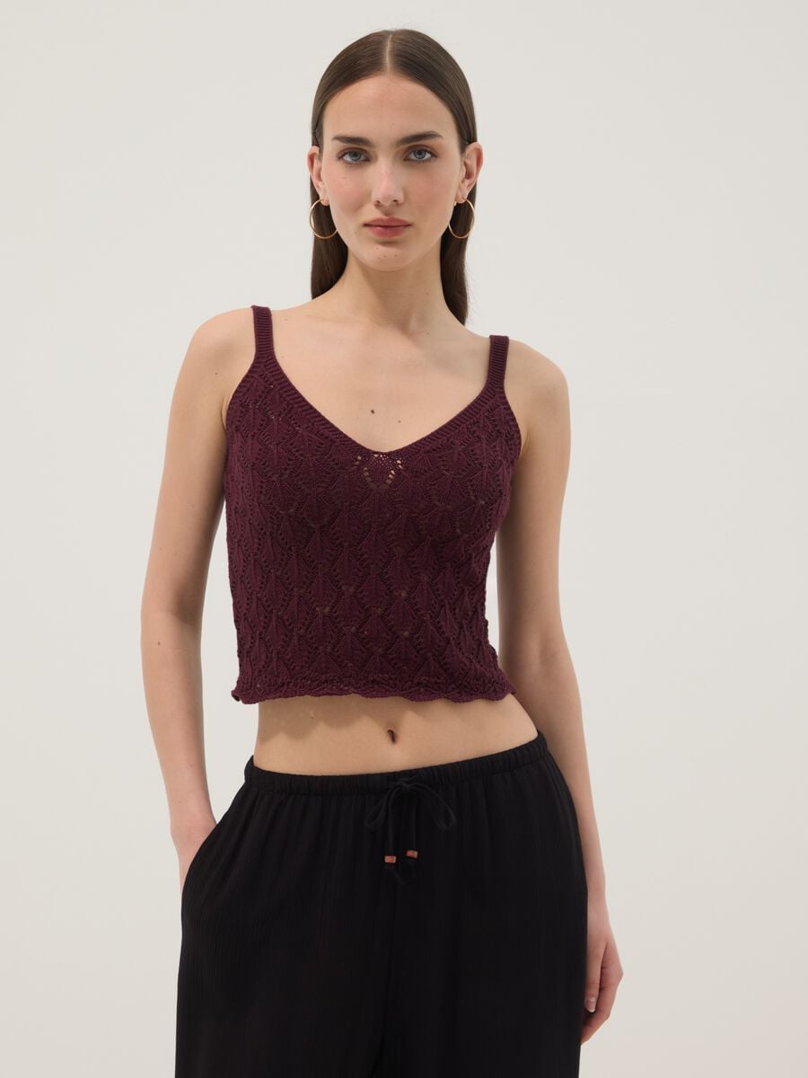 Gilet rosso in crochet di puro cotone regular fit_0