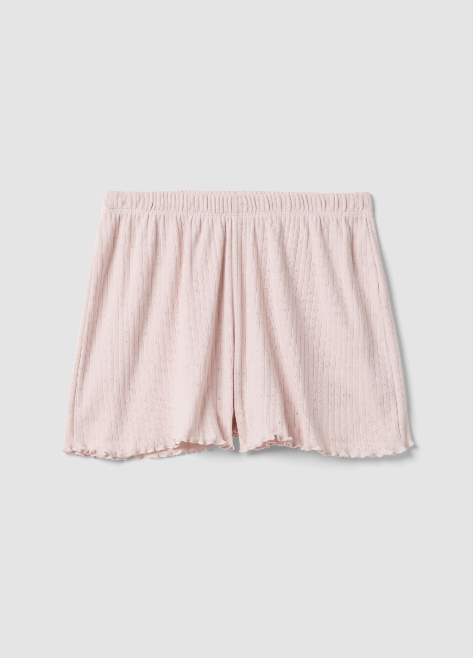 Pink pure cotton regular fit pyjama shorts with gathered edges