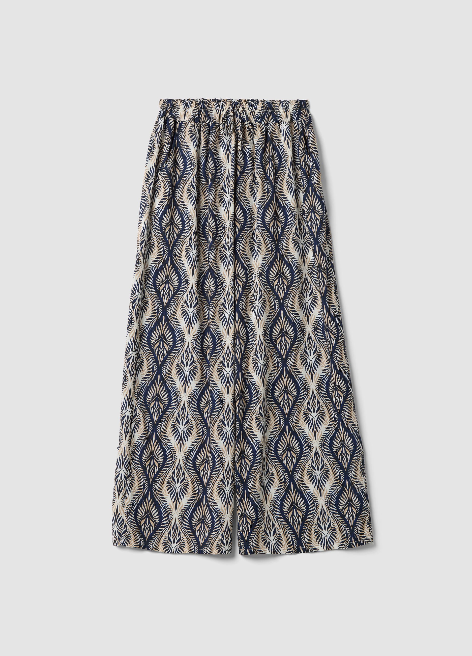 Blue pure-viscose trousers with all-over print, regular fit