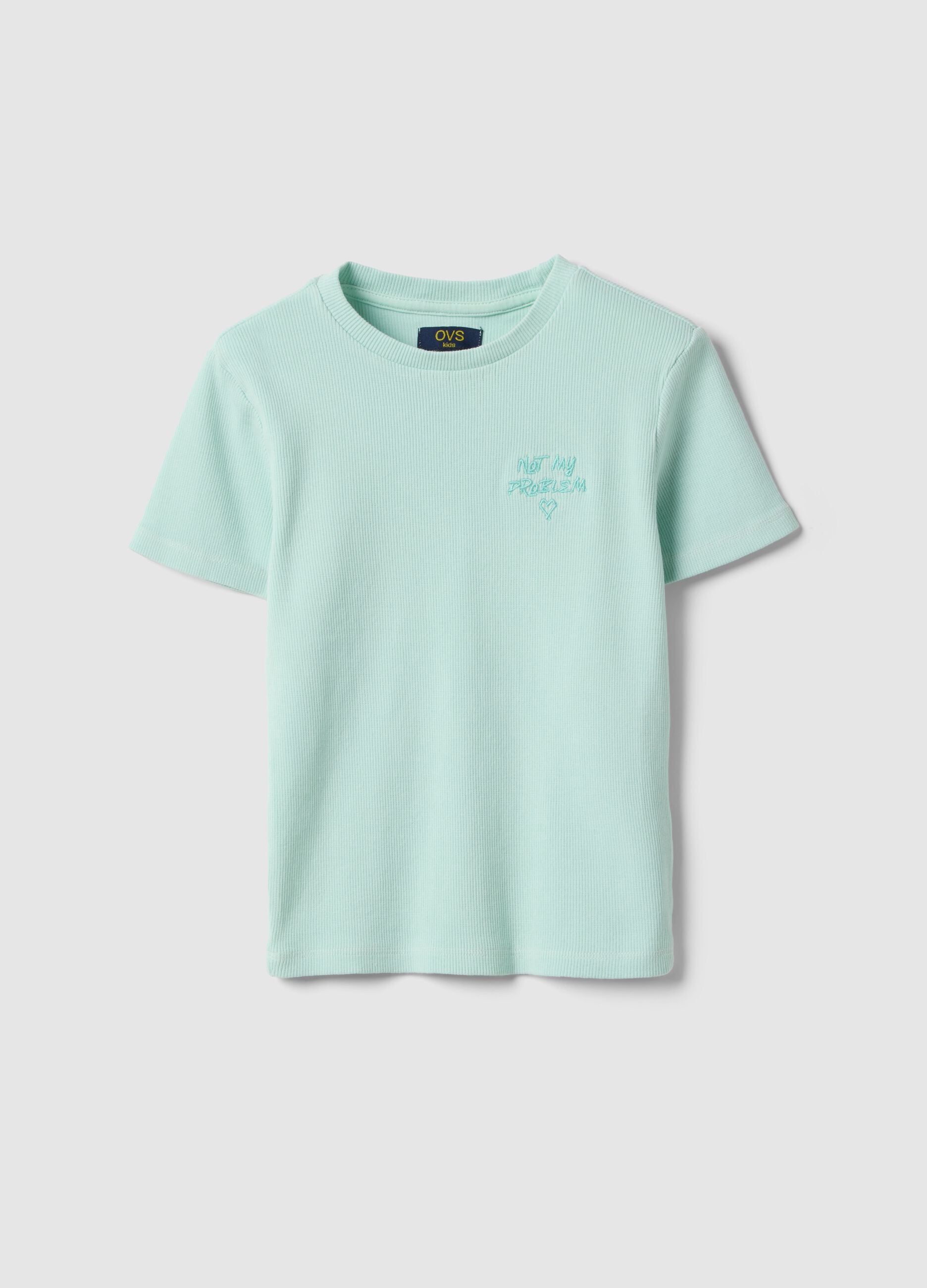 Blue fitted cotton stretch T-shirt for girls with embroidery