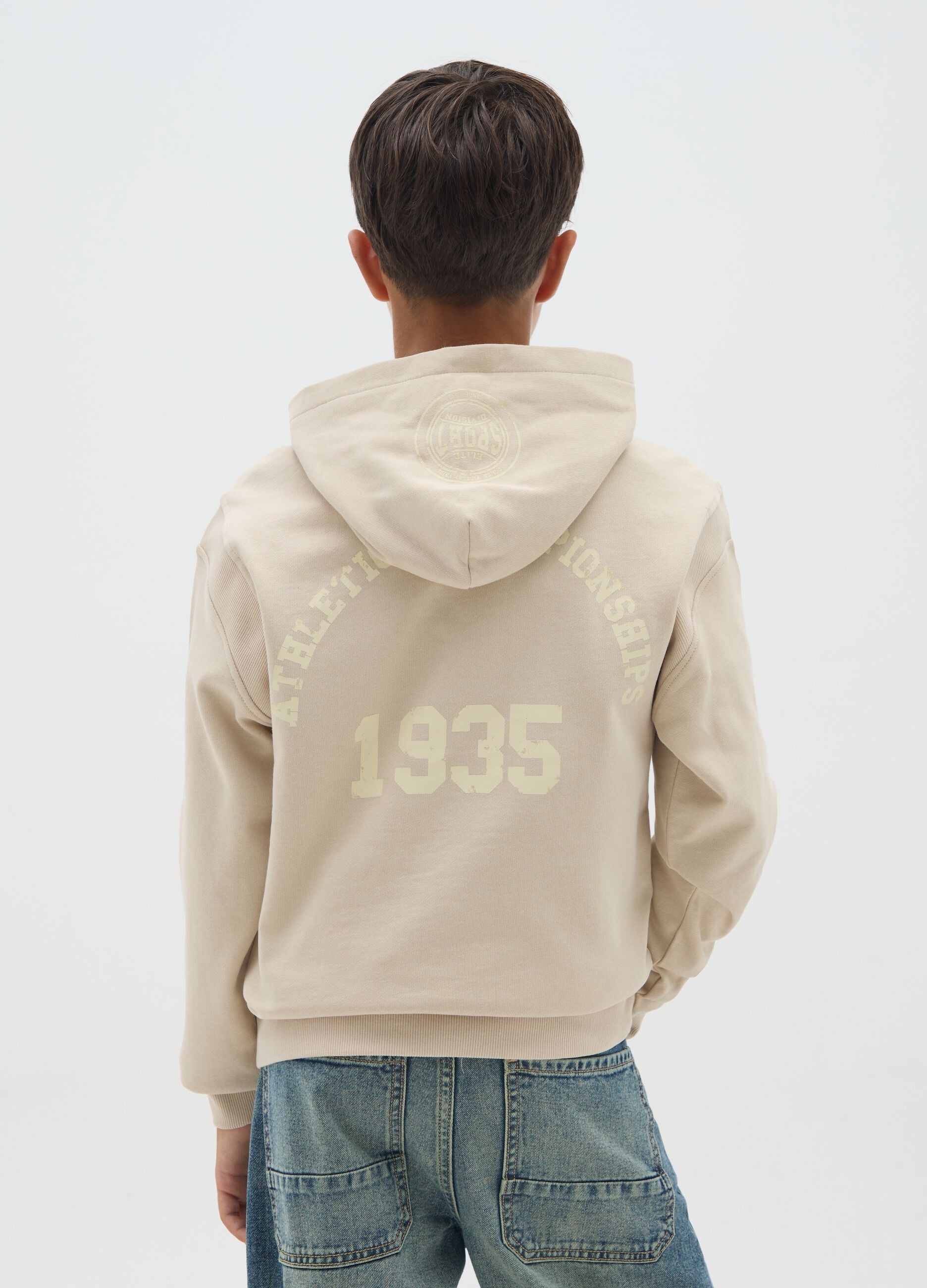 Boys' beige pure cotton regular fit sweatshirt