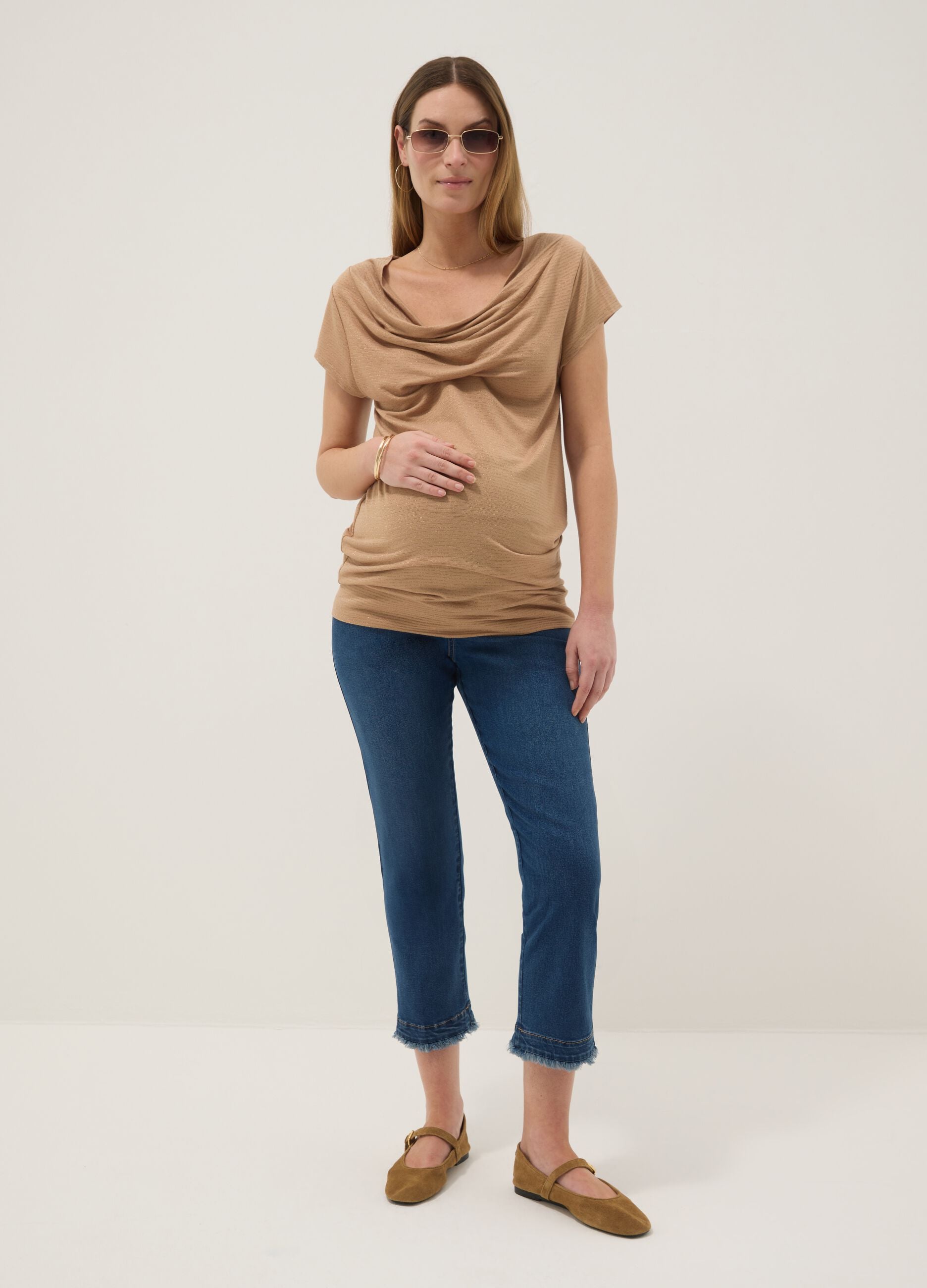 Blue Stretch Cotton Maternity Slim Trousers
