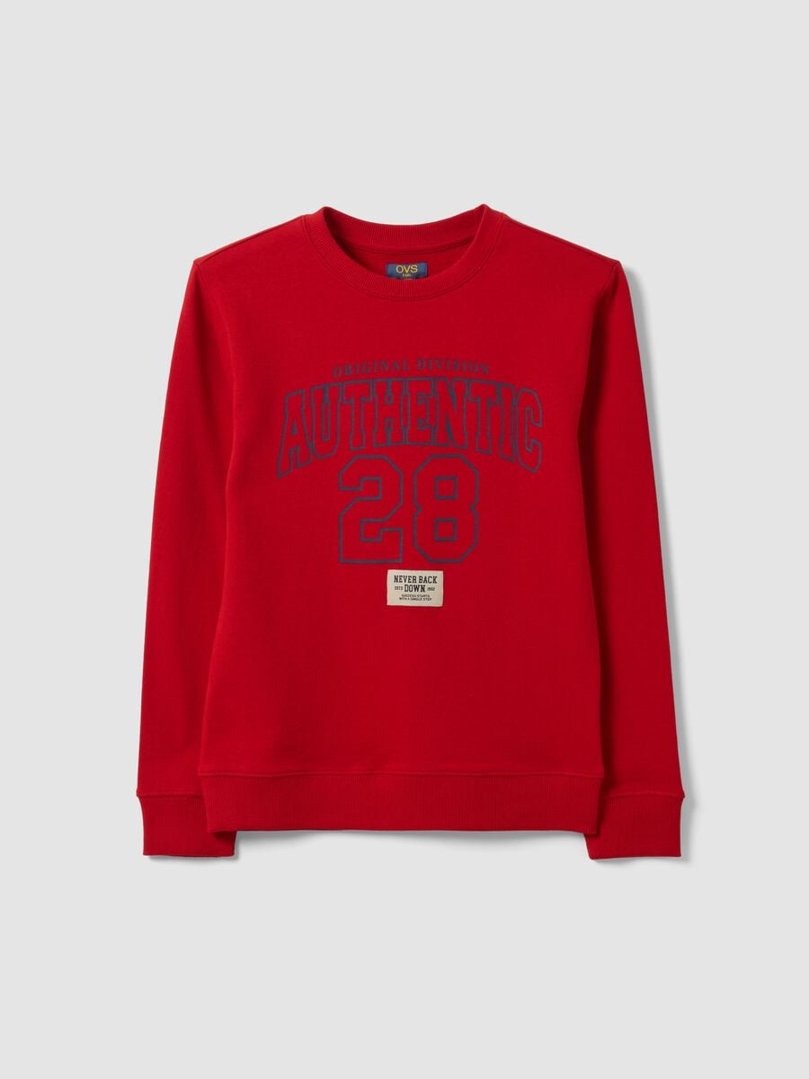 Red boys&rsquo; sweatshirt in pure organic cotton with crew neck and print_3