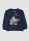 Felpa blu in puro cotone con girocollo e stampa per bimbo regular fit_0
