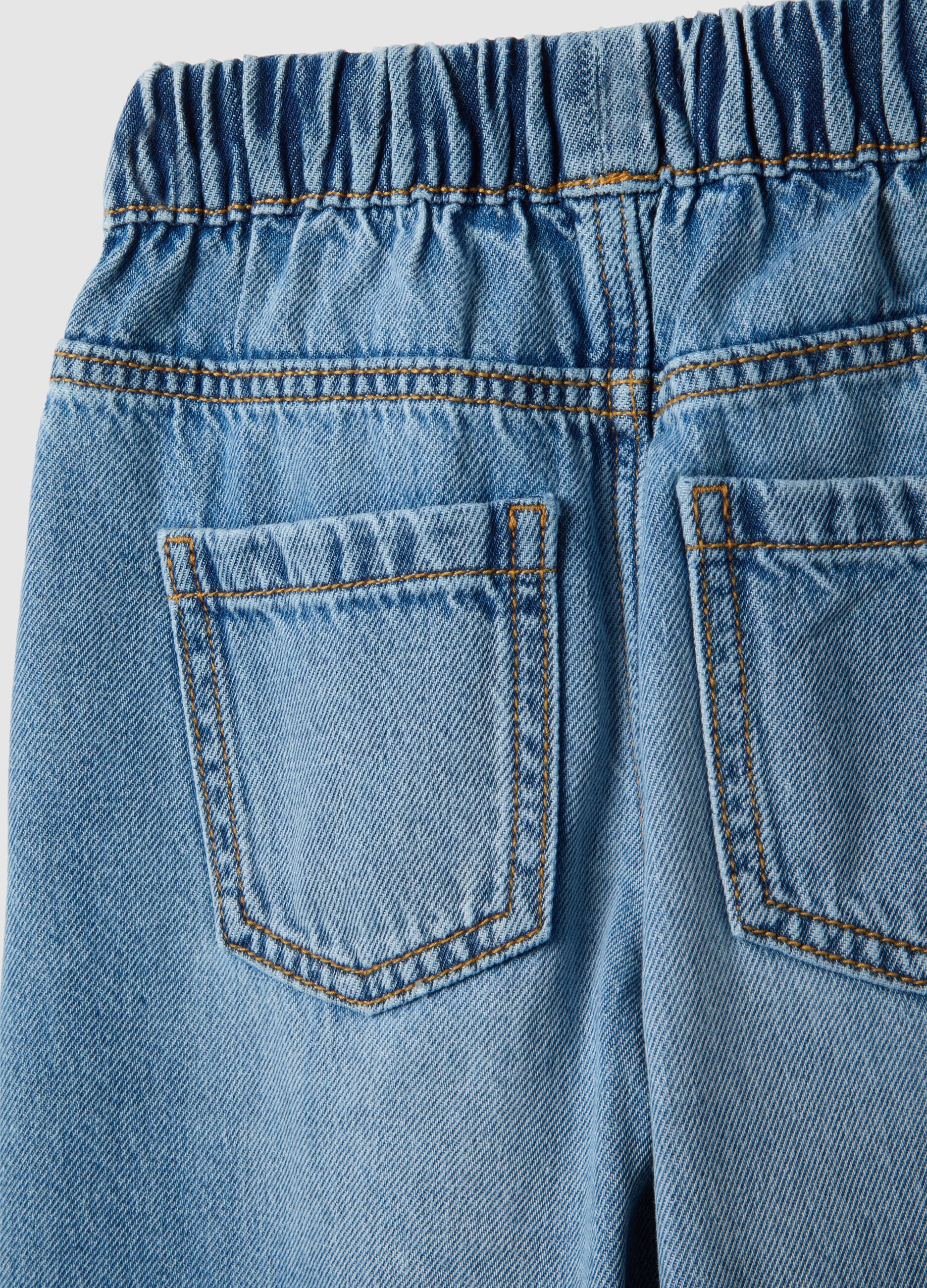 Girls' wide-leg blue pure cotton jeans