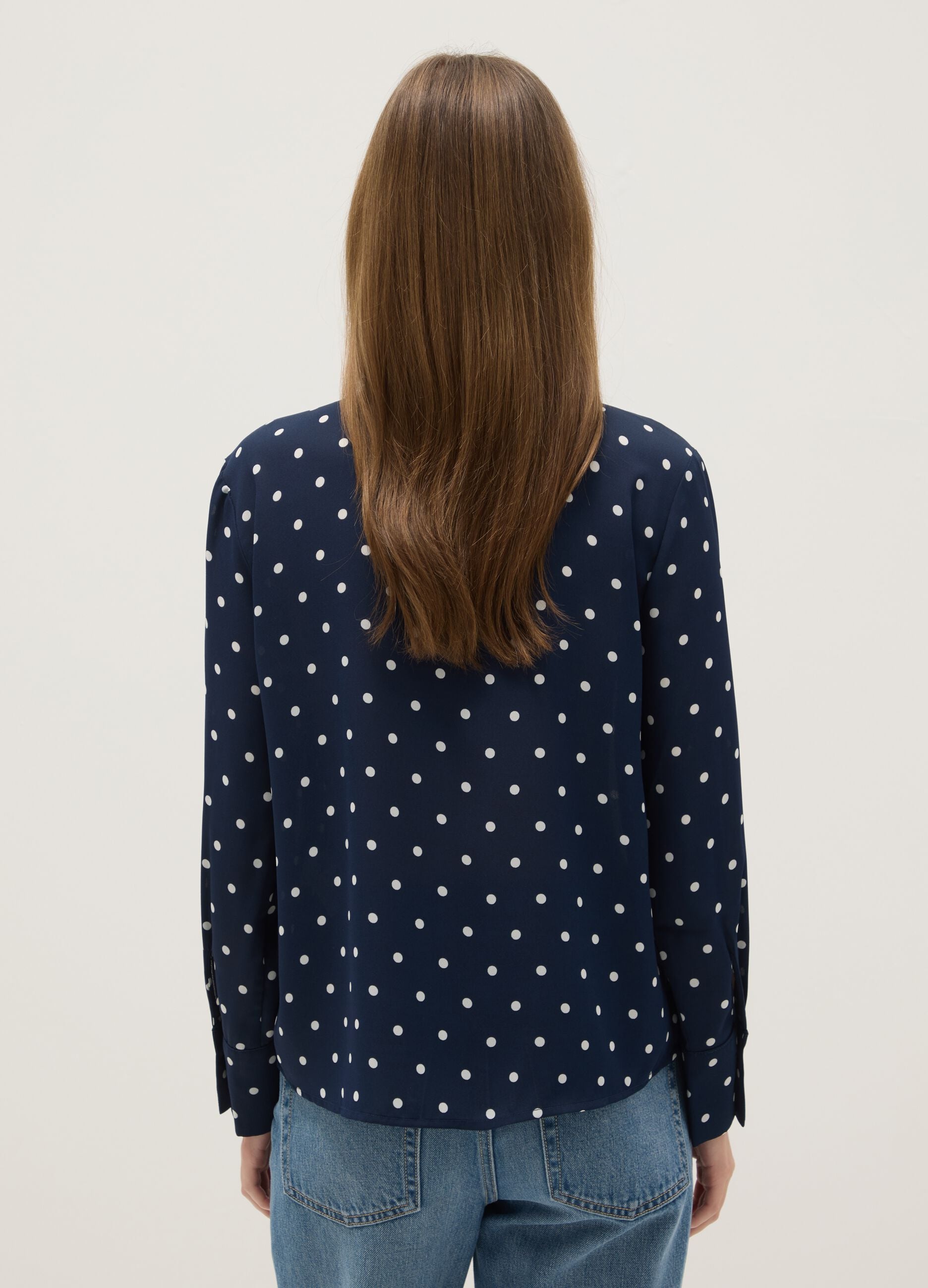 Blue Polka Dot Crepe Blouse