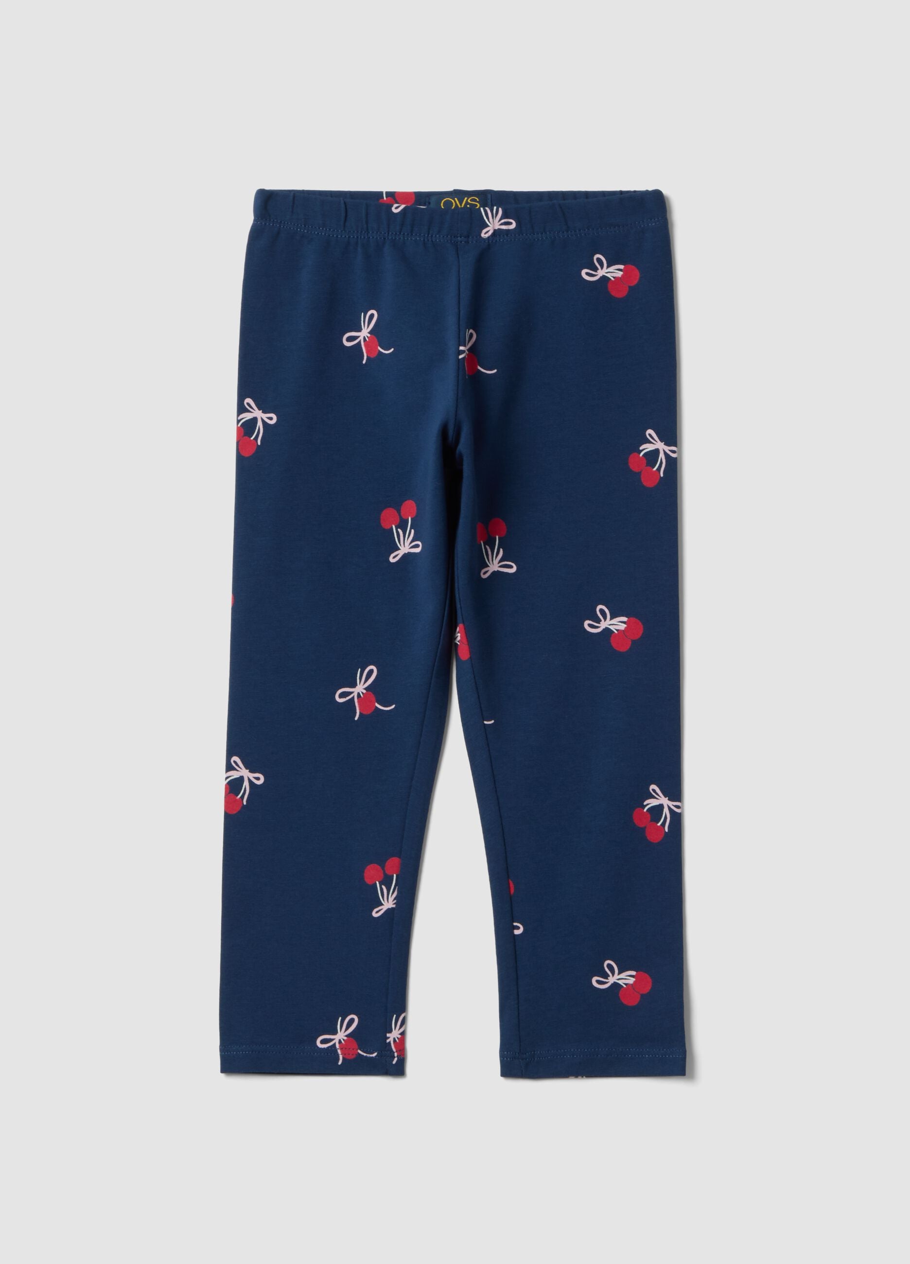 Girl's slim-fit blue stretch cotton leggings with patterns