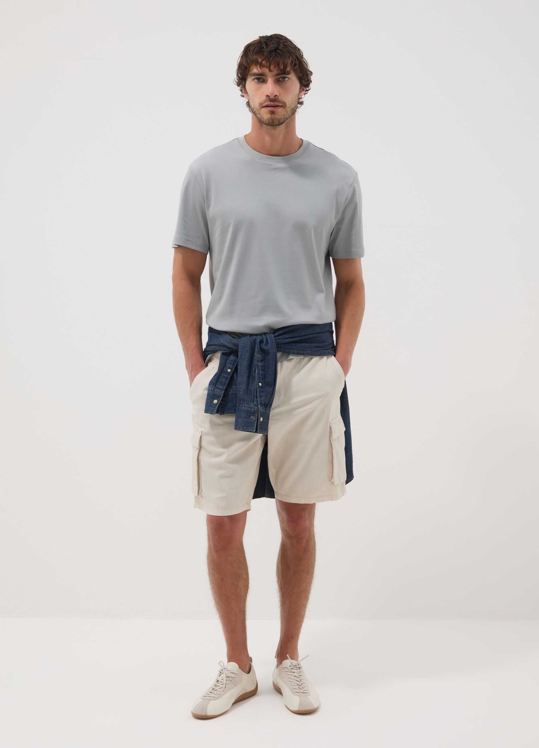 Grey slim-fit T-shirt in pure mercerised cotton