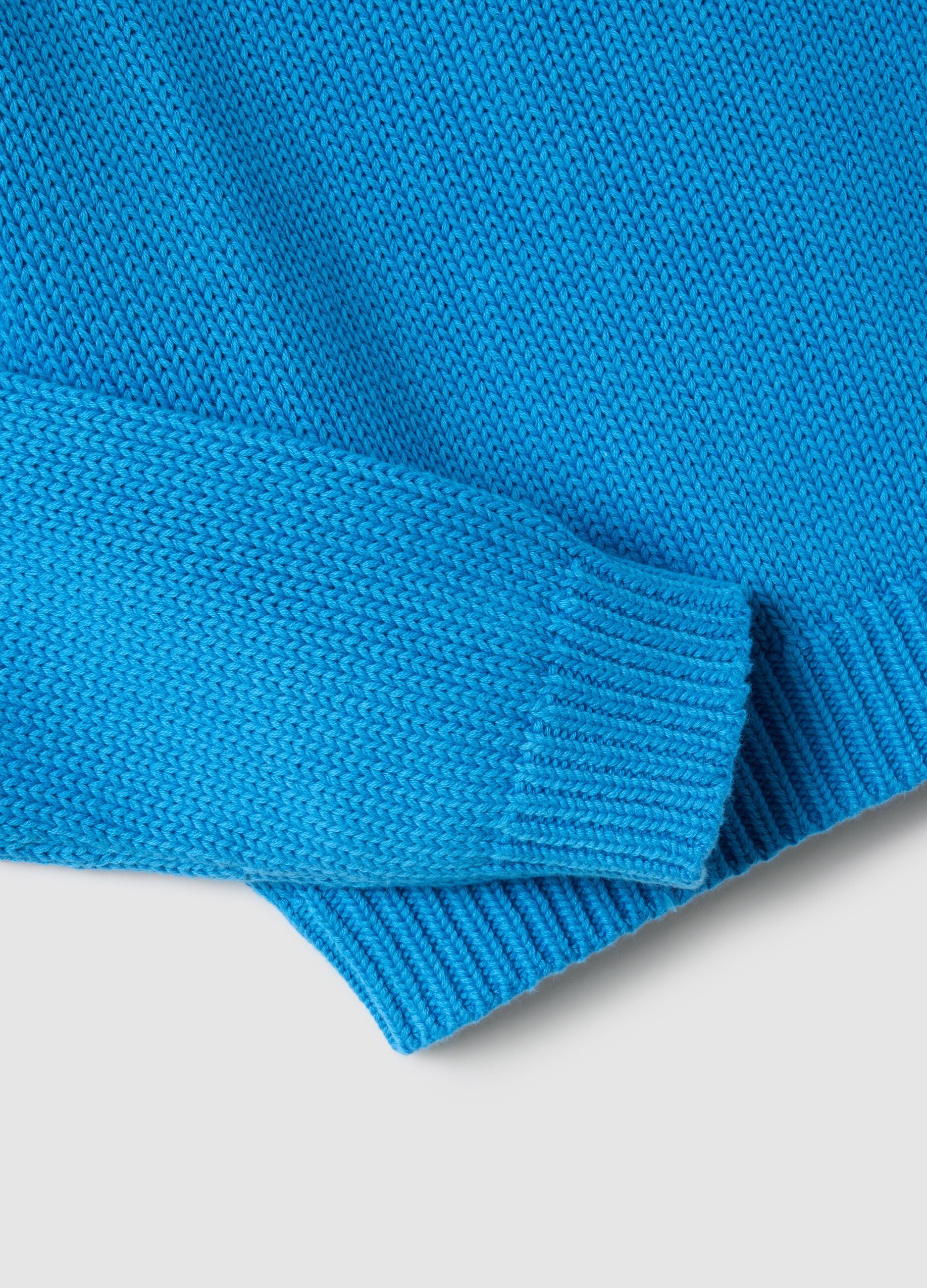Blue crew neck jumper in pure cotton regular fit