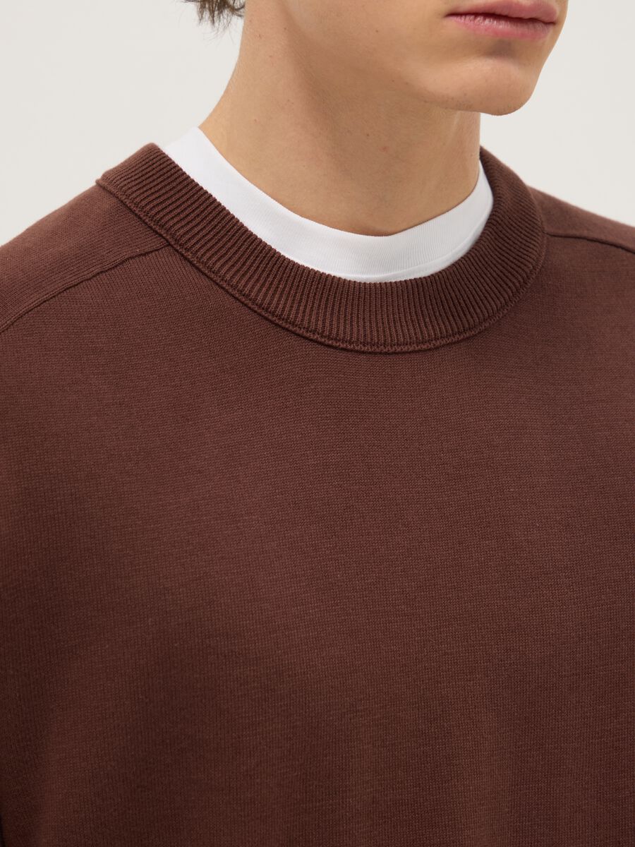 Brown pure cotton crew neck jumper regular fit_3
