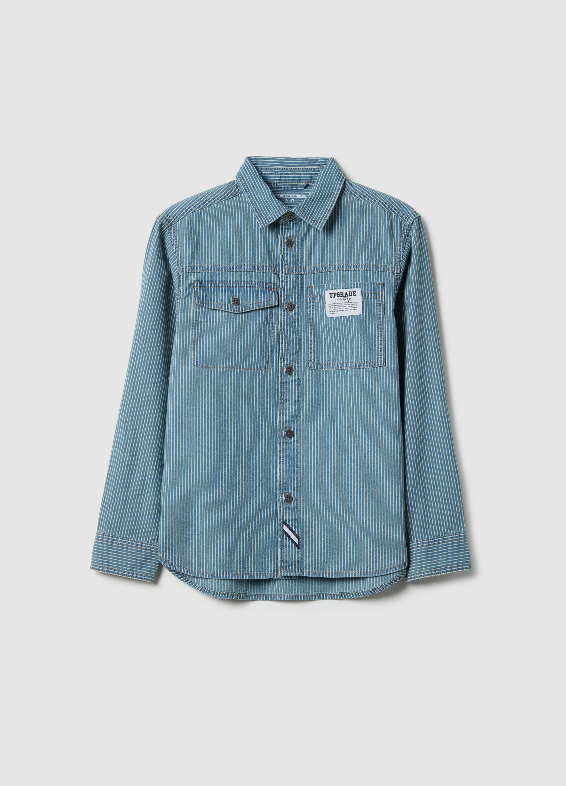 Light blue pure cotton shirt with oversized fit for boys