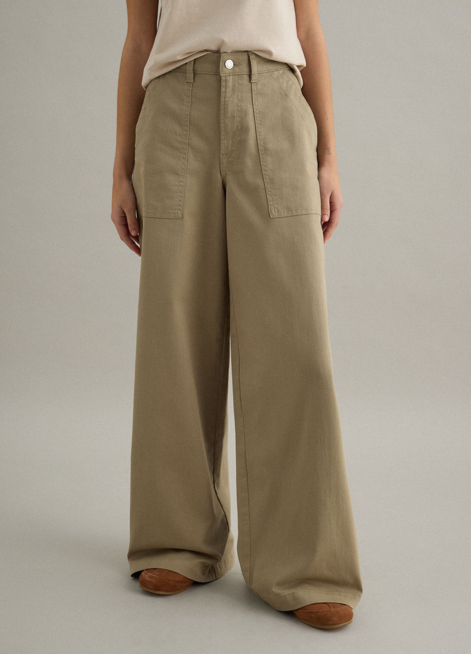 Beige Regular Fit Stretch Cotton Chino Trousers