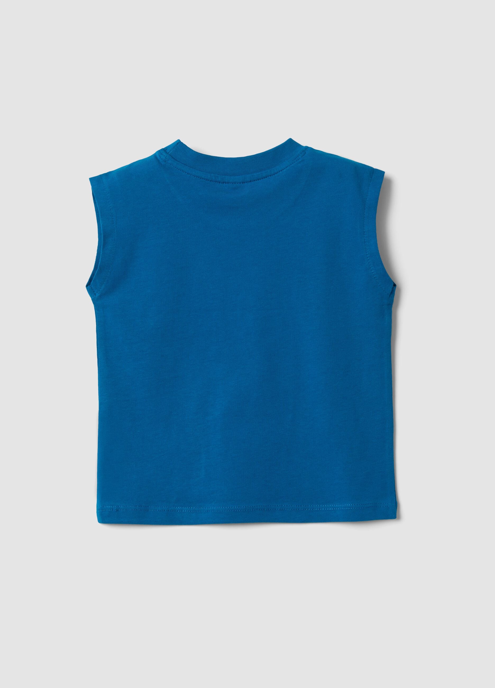 Blue organic cotton vest top with print