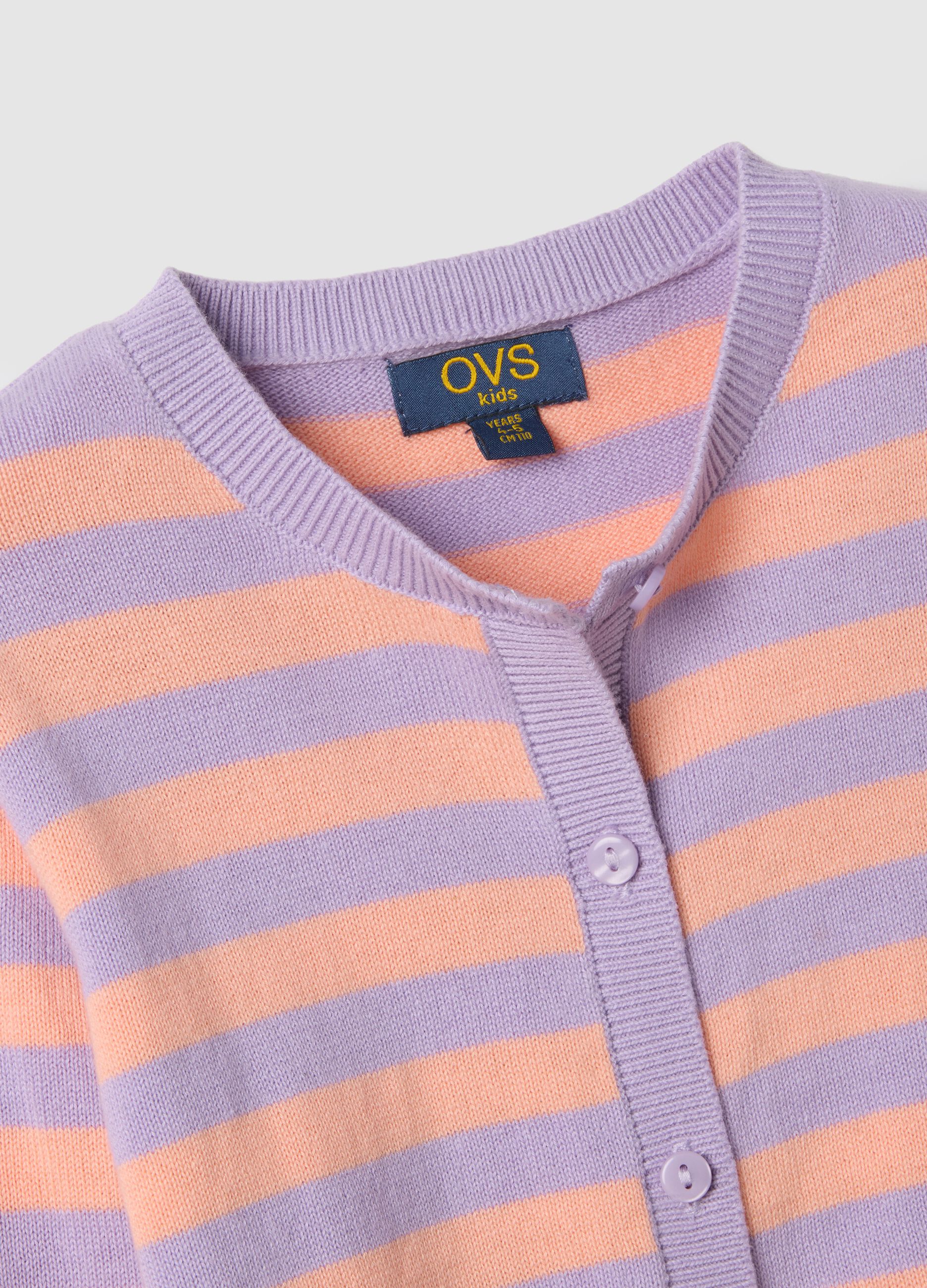 Girls' regular fit multicolour striped pure cotton cardigan