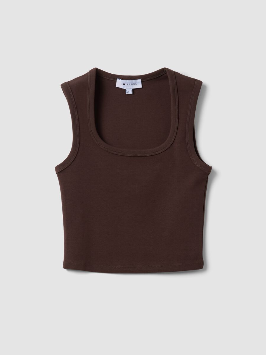 Tank top marrone crop in cotone elasticizzato fitted_4