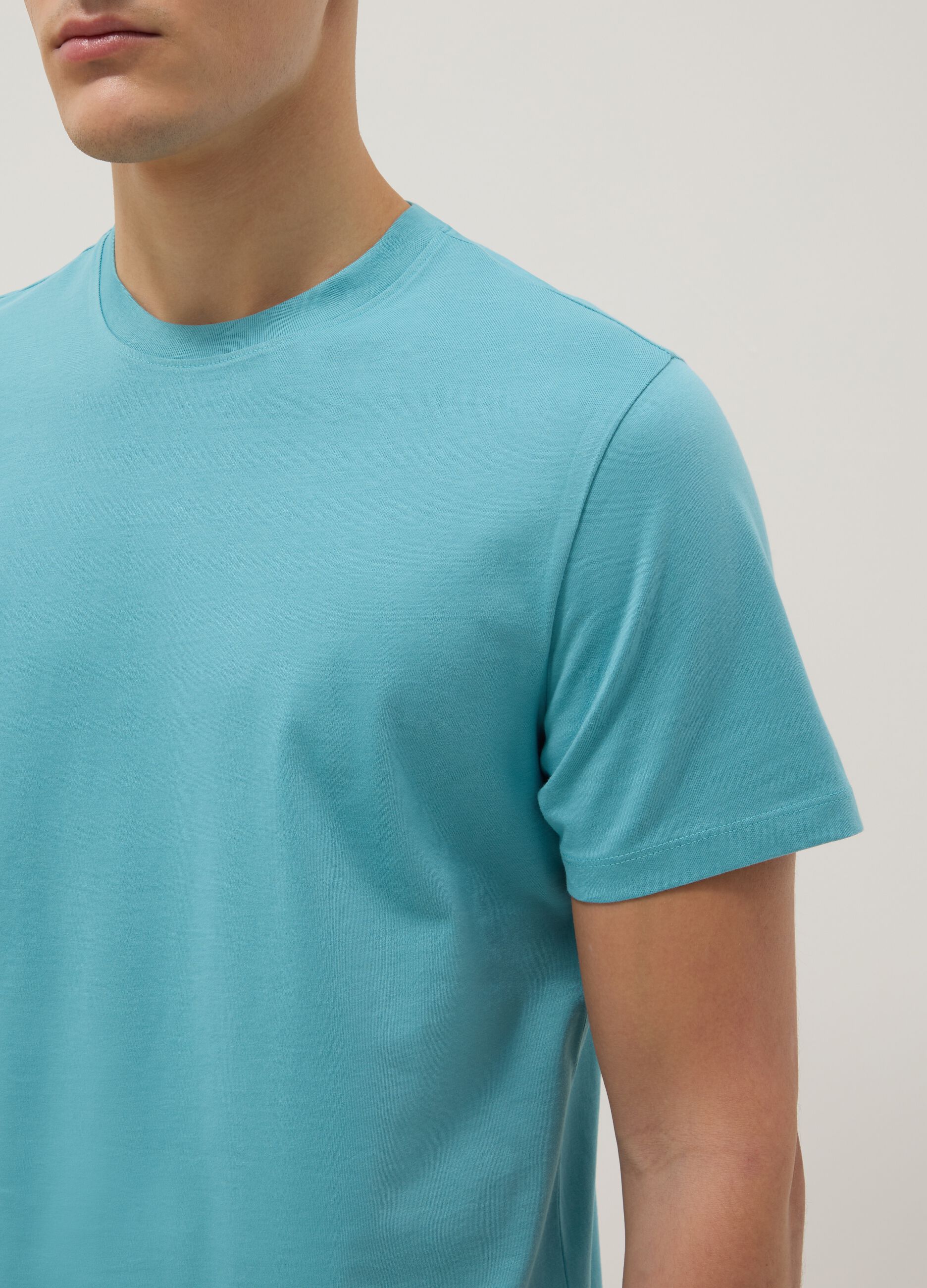 Short-sleeved pure cotton blue regular fit T-shirt