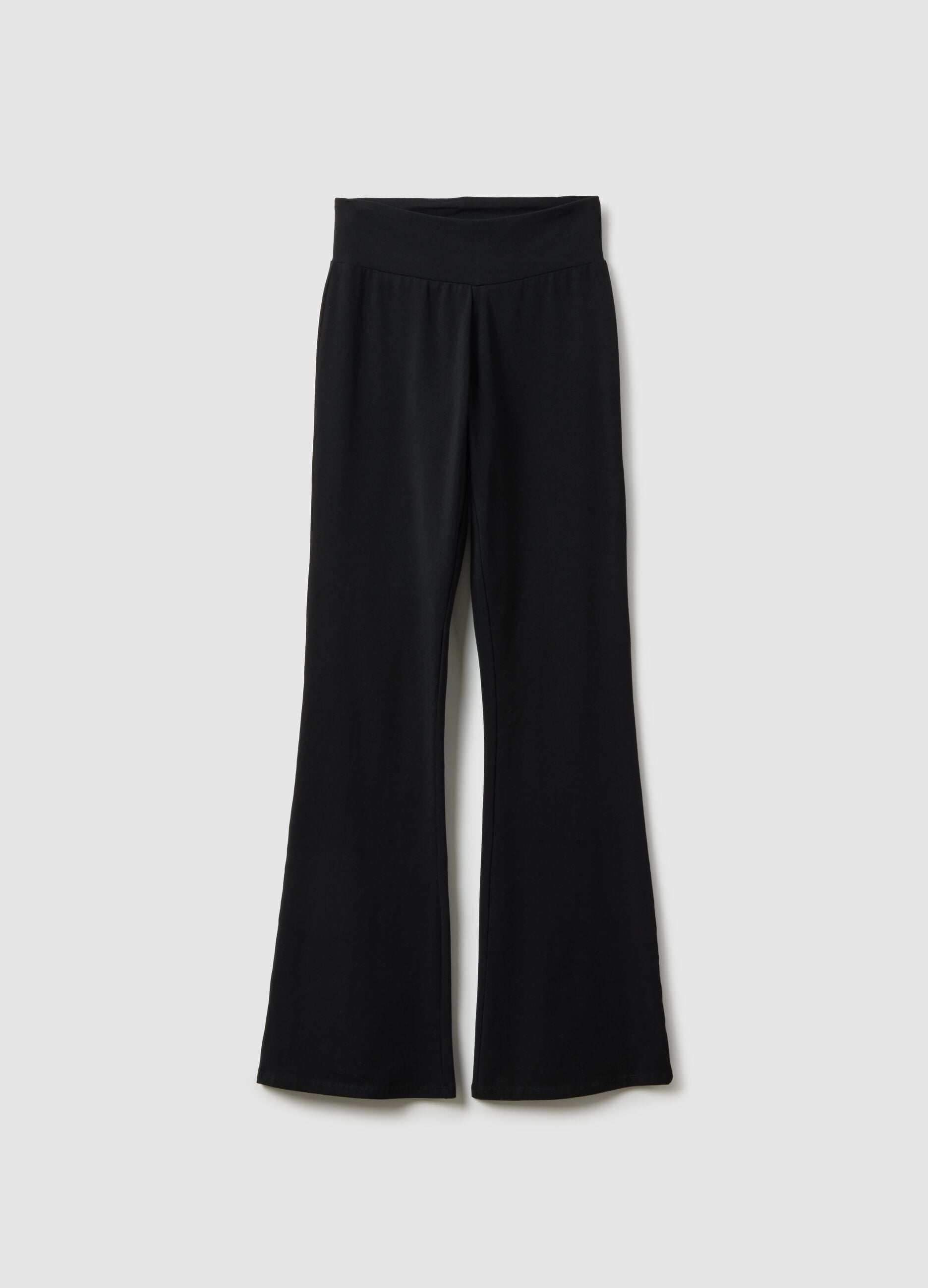 Black Flared Leggings in Stretch Cotton