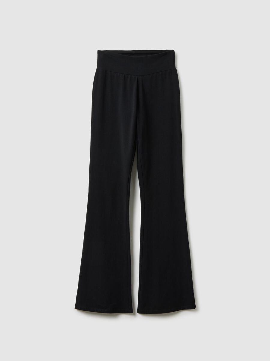 Black Flared Leggings in Stretch Cotton_0