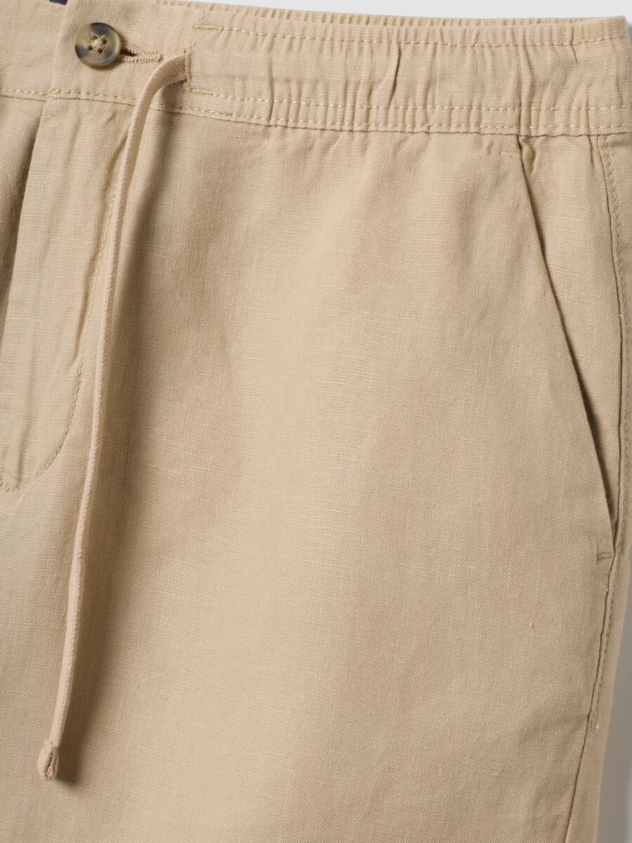Beige pure linen Bermuda shorts with elasticated waist_5