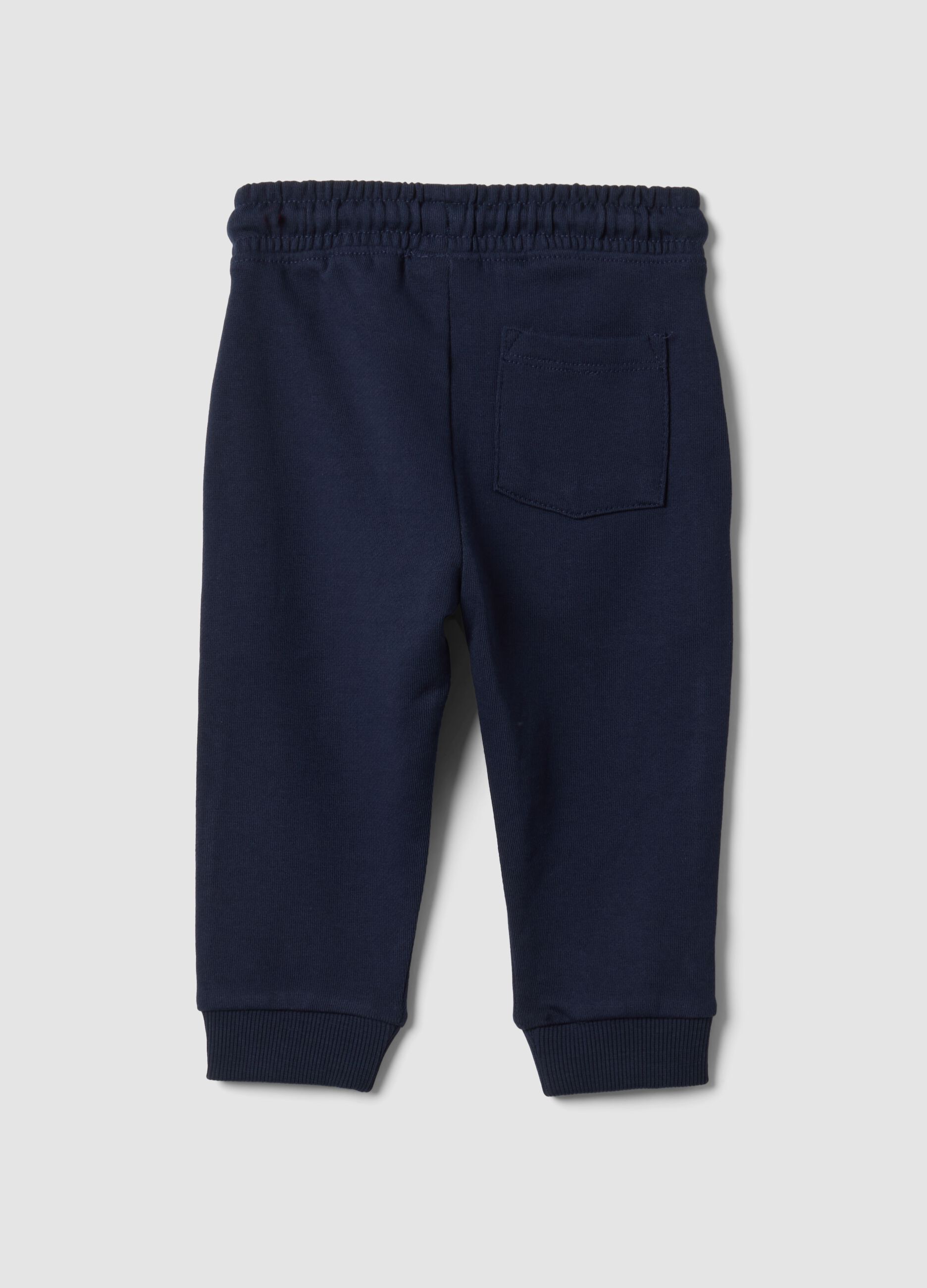 Pantaloni jogger blu in puro cotone con stampa cagnolino per bimbo
