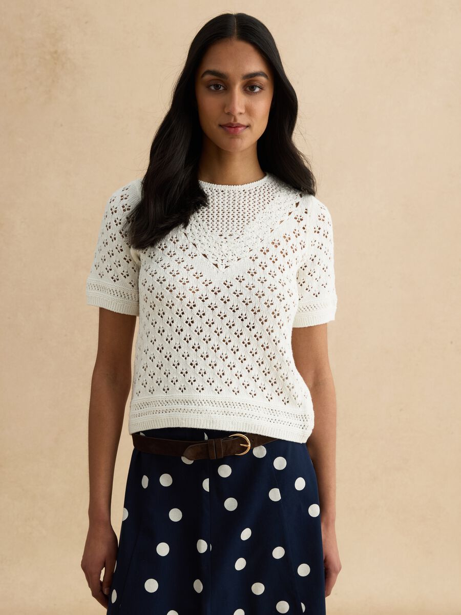 White pure cotton fitted sweater_0