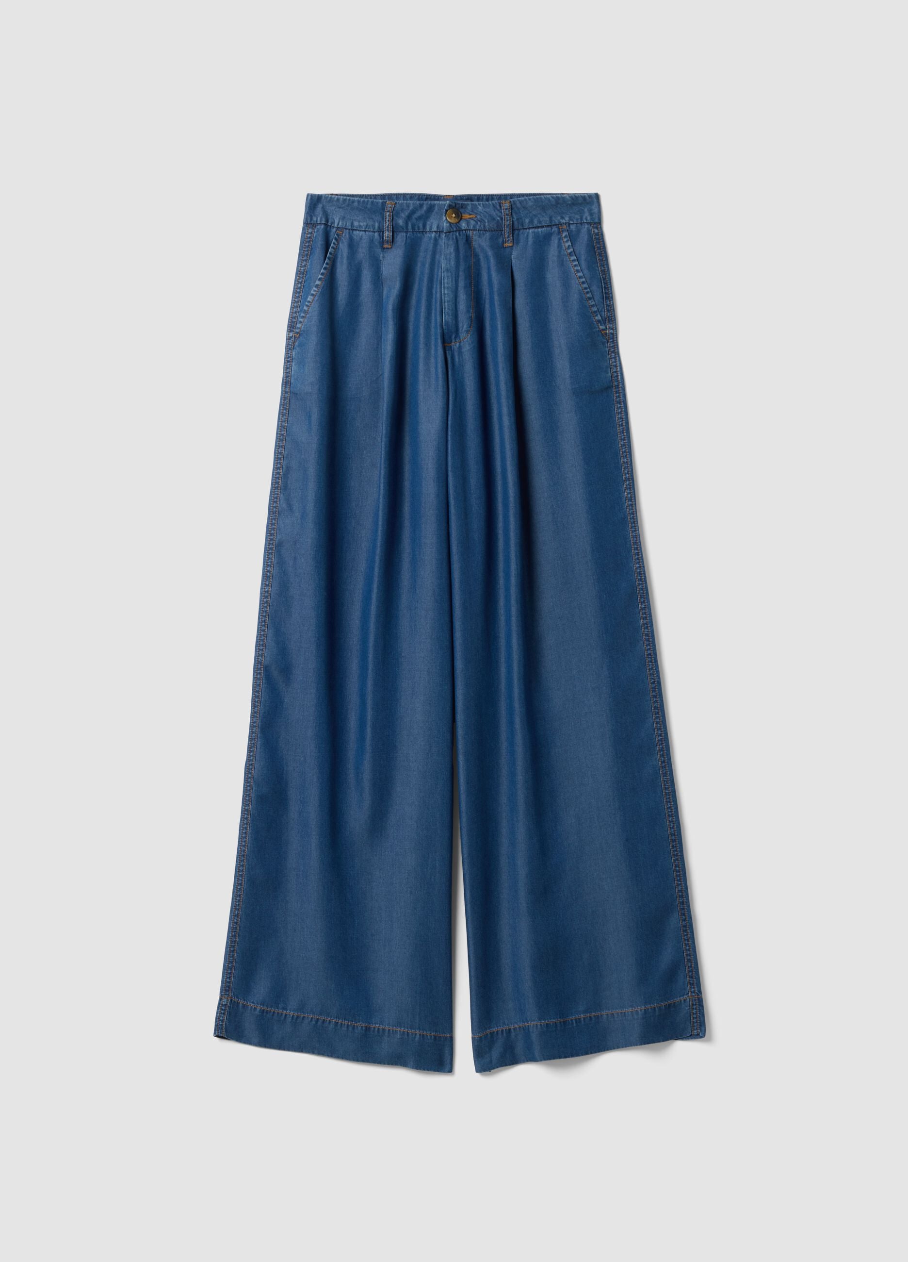 Blue wide-leg jeans in pure lyocell