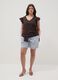 Brown stretch cotton T-shirt with ruffle sleeves, regular fit_1