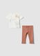 White and brown stretchy cotton outfit for girls_0