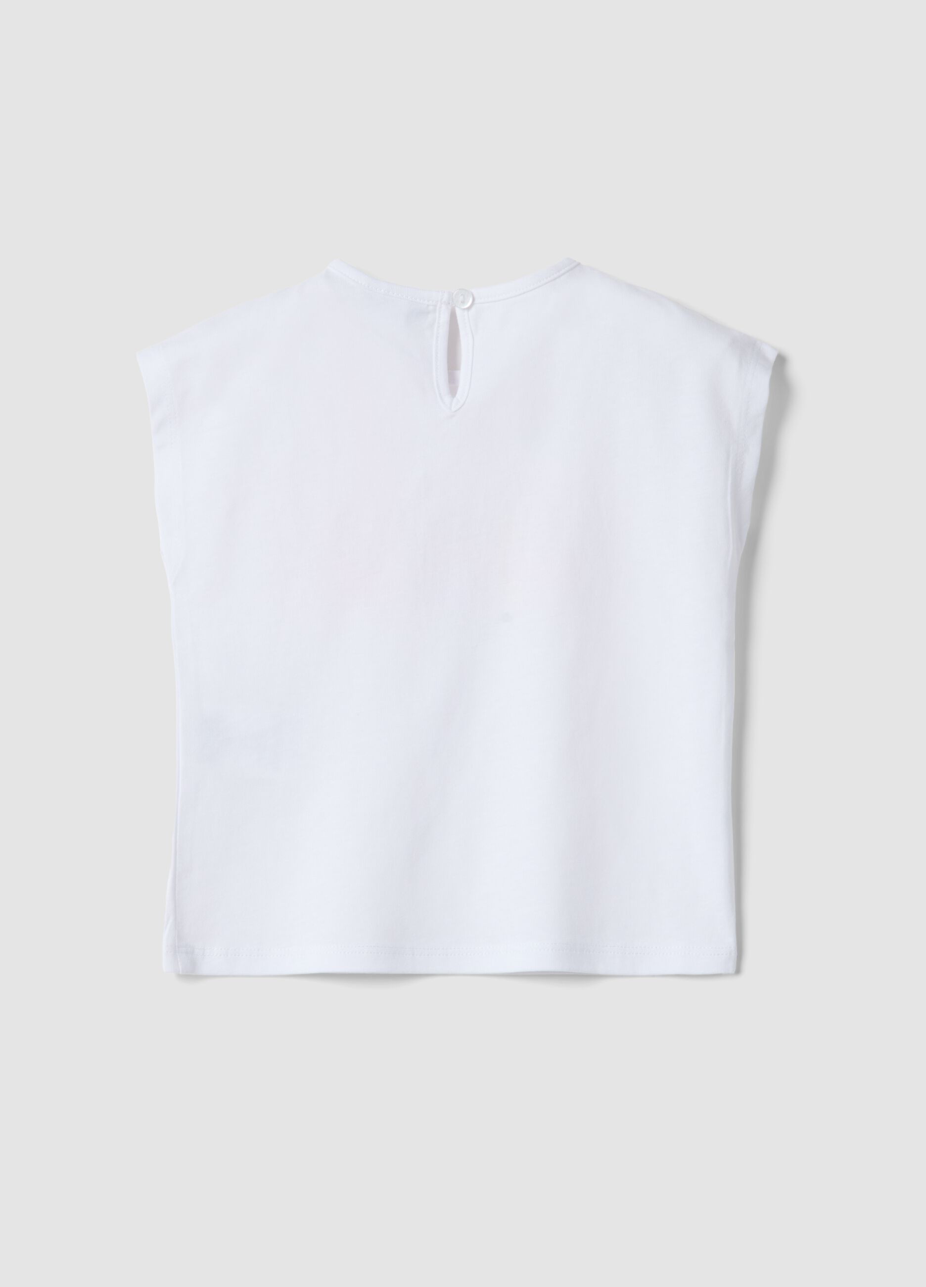 Sleeveless white pure cotton girl's t-shirt regular fit