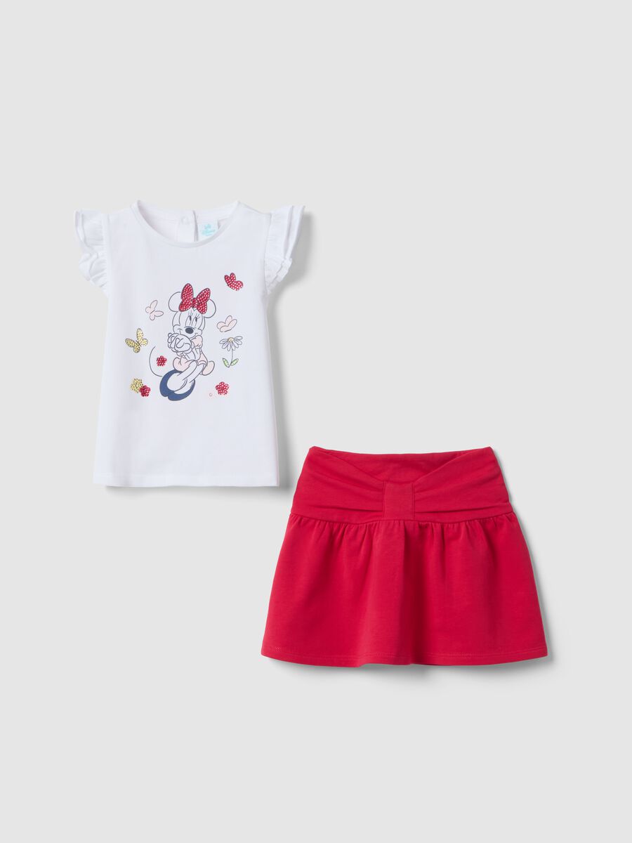 Multicolour elasticated cotton top and skirt set for girls featuring Minnie_0