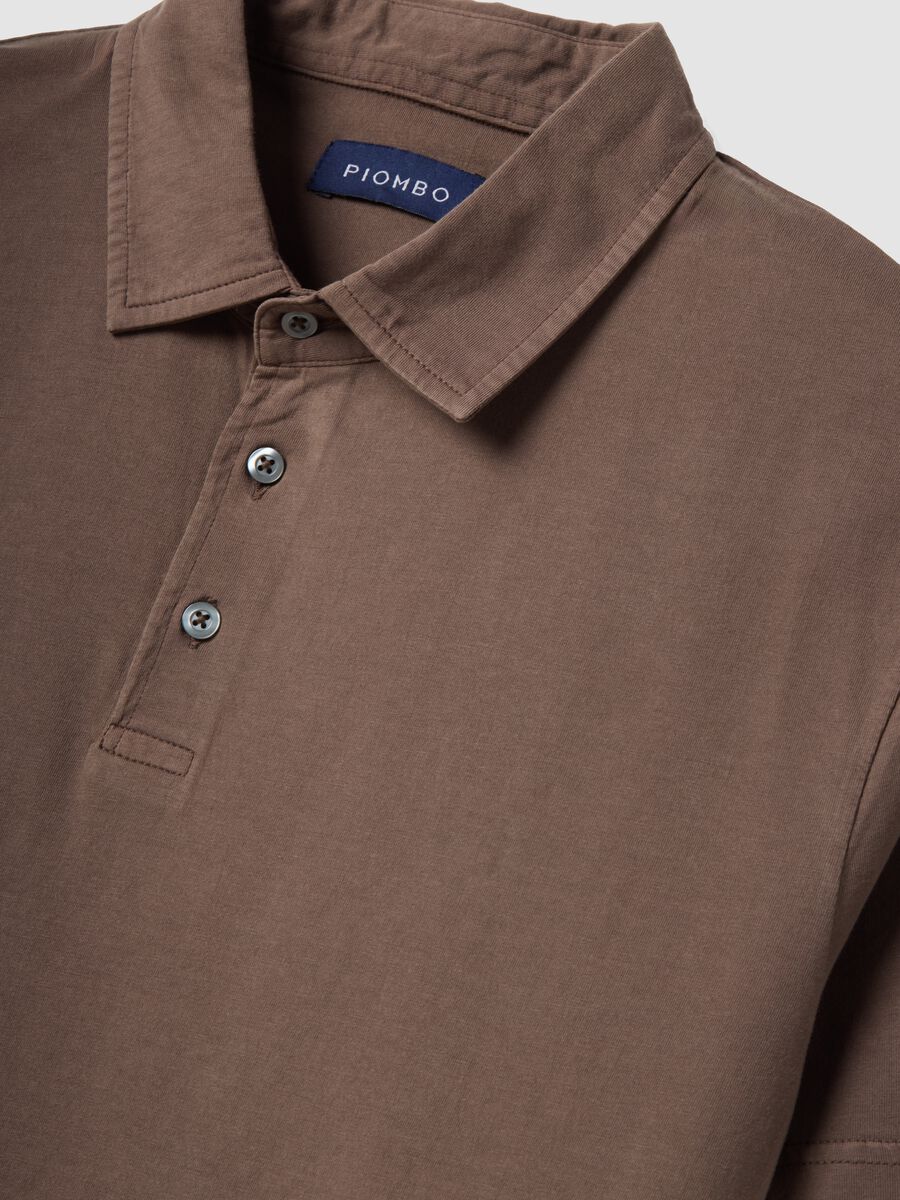 Brown short-sleeve polo shirt in pure cotton, regular fit_5