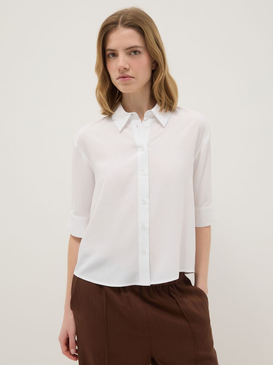 Regular fit white pure viscose shirt_0