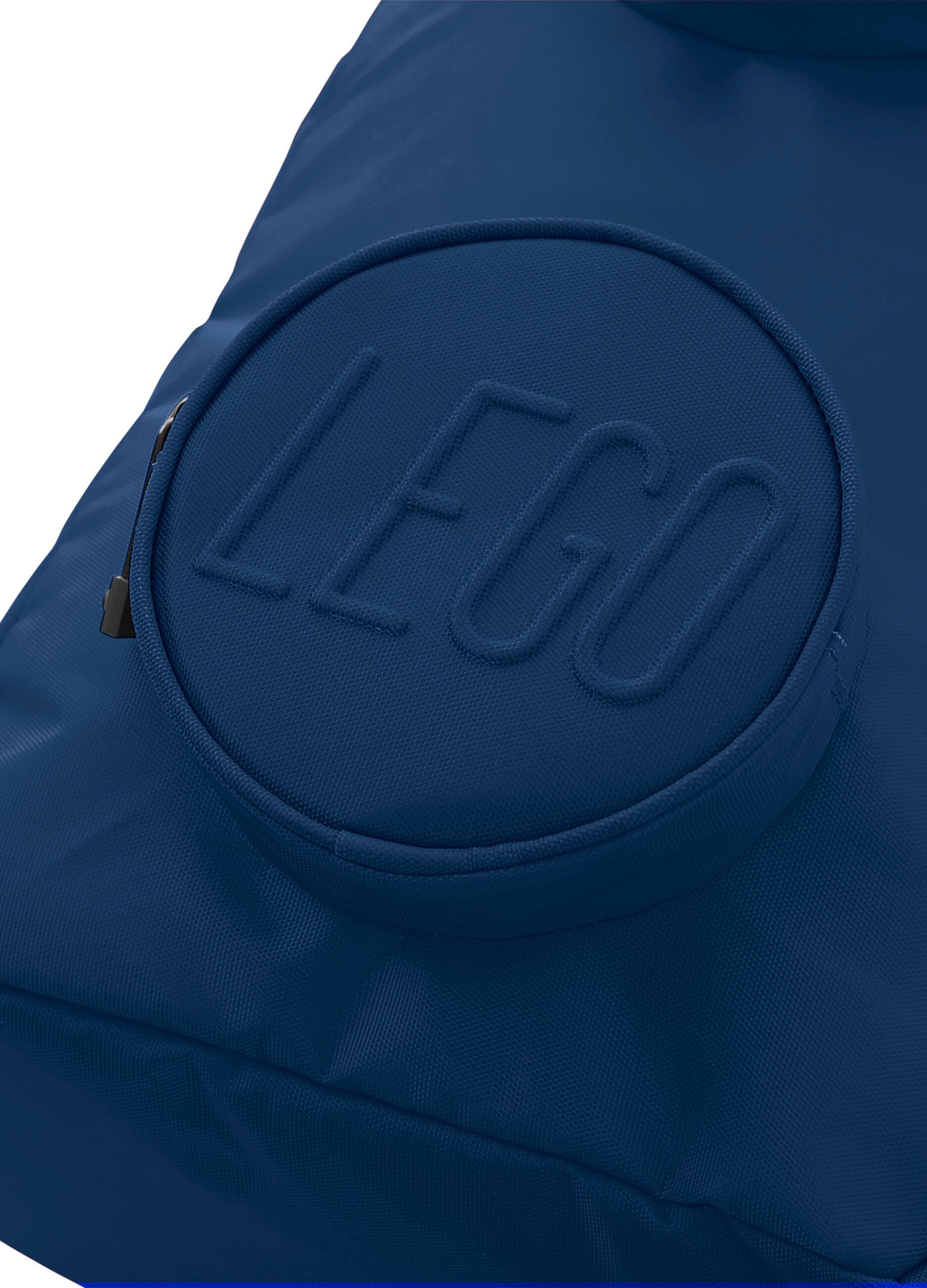 Blue backpack with round front pockets