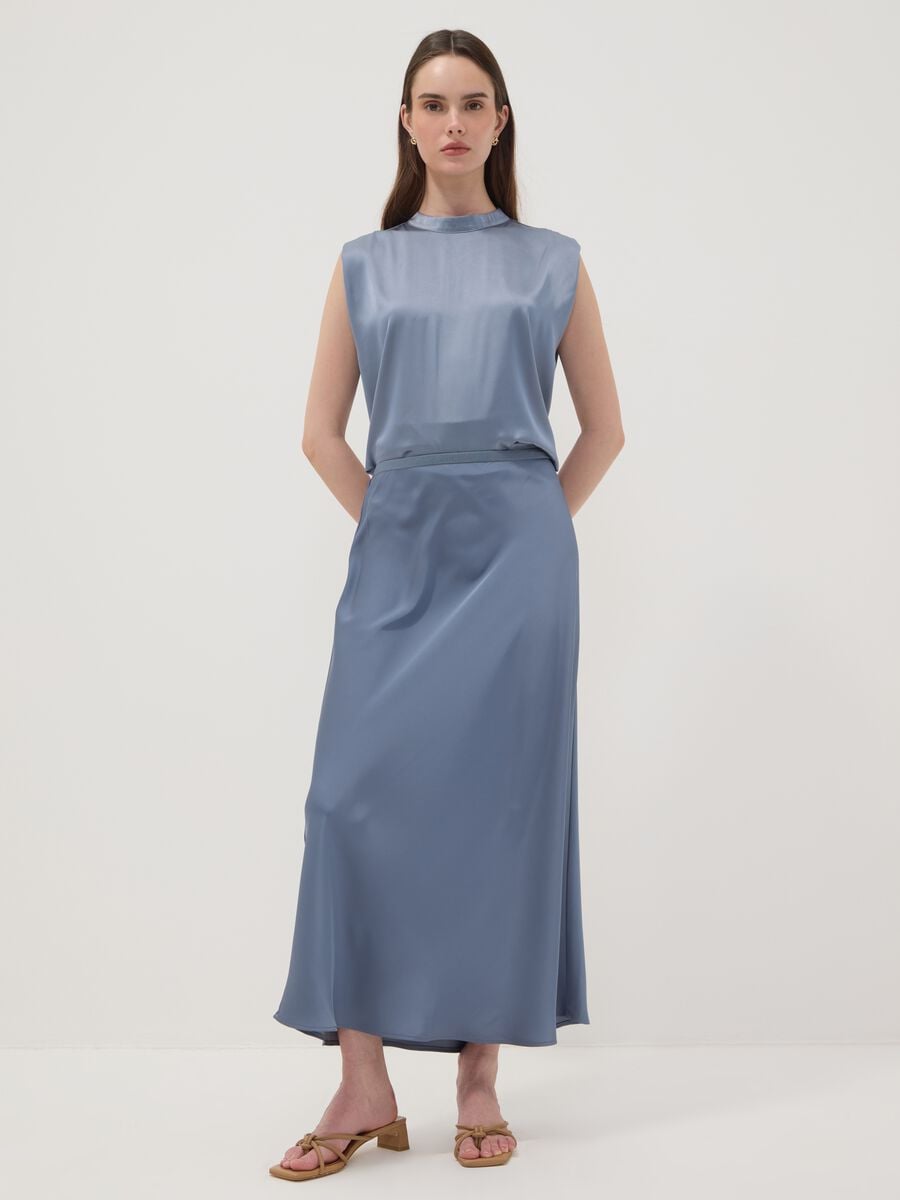Long grey satin skirt_0