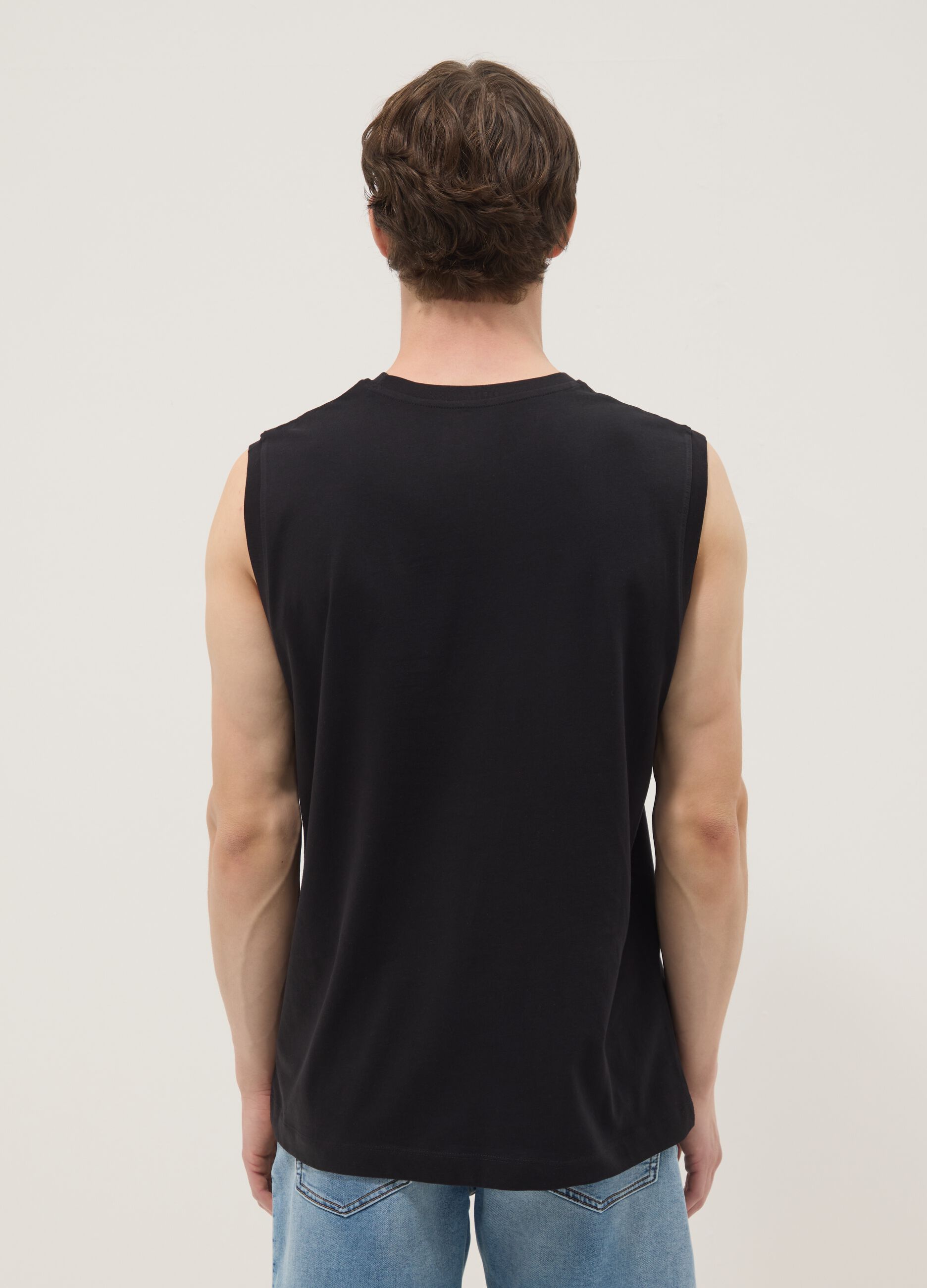 Black crew-neck vest in pure cotton, relaxed fit